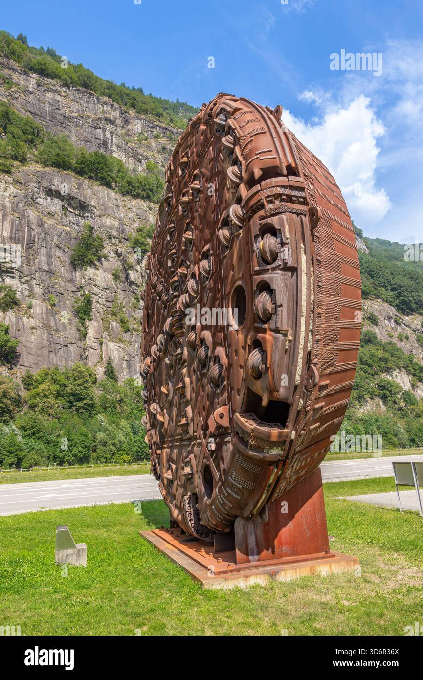 Pollegio, Switzerland - August 14, 2025: Fresa TBM - Tunnel Boring Machine in Pollegio, piece of machinery designed for tunneling operations. Utilized Stock Photo