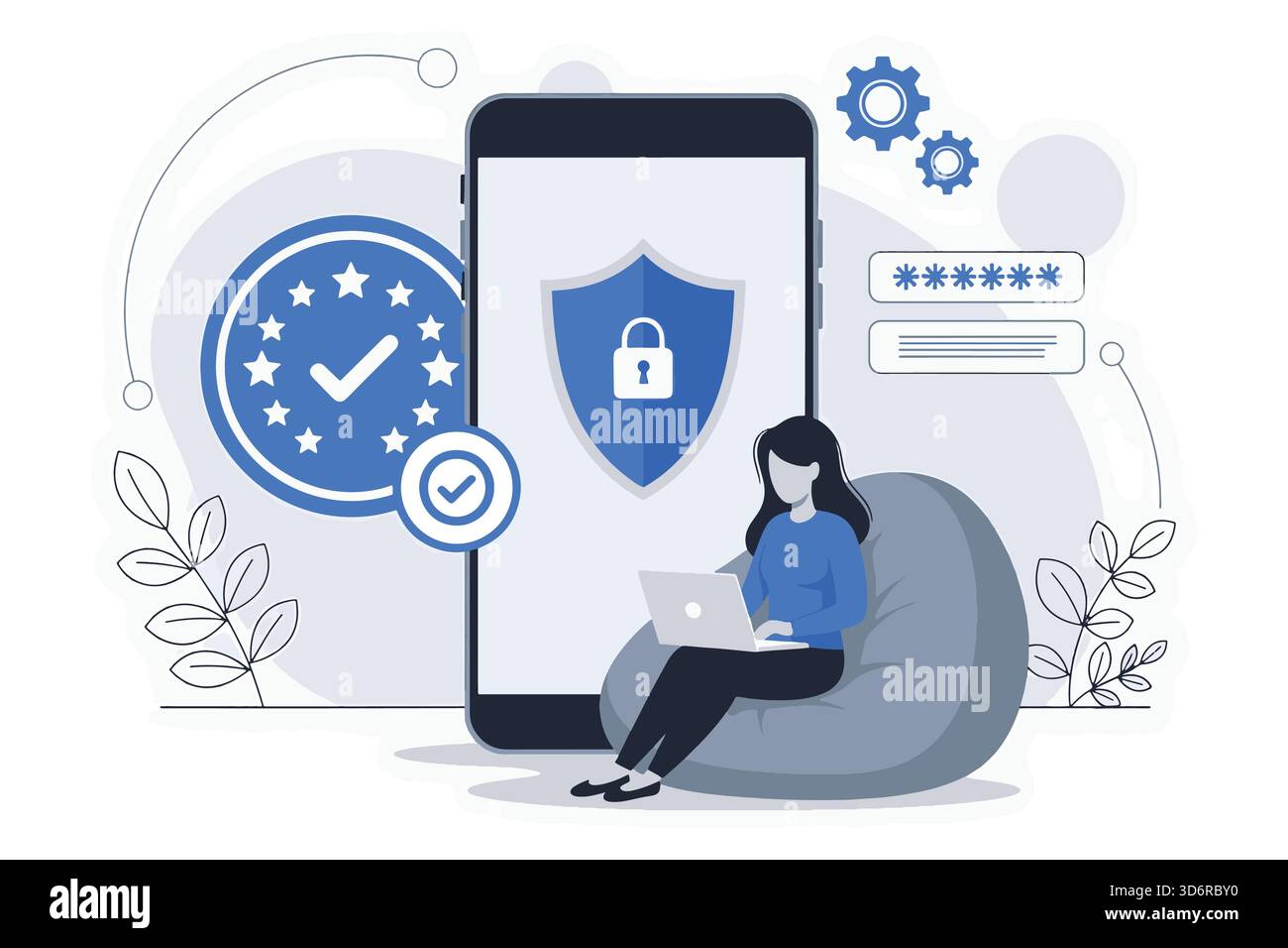 Data protection and secure online access with mobile phone illustration Stock Vector