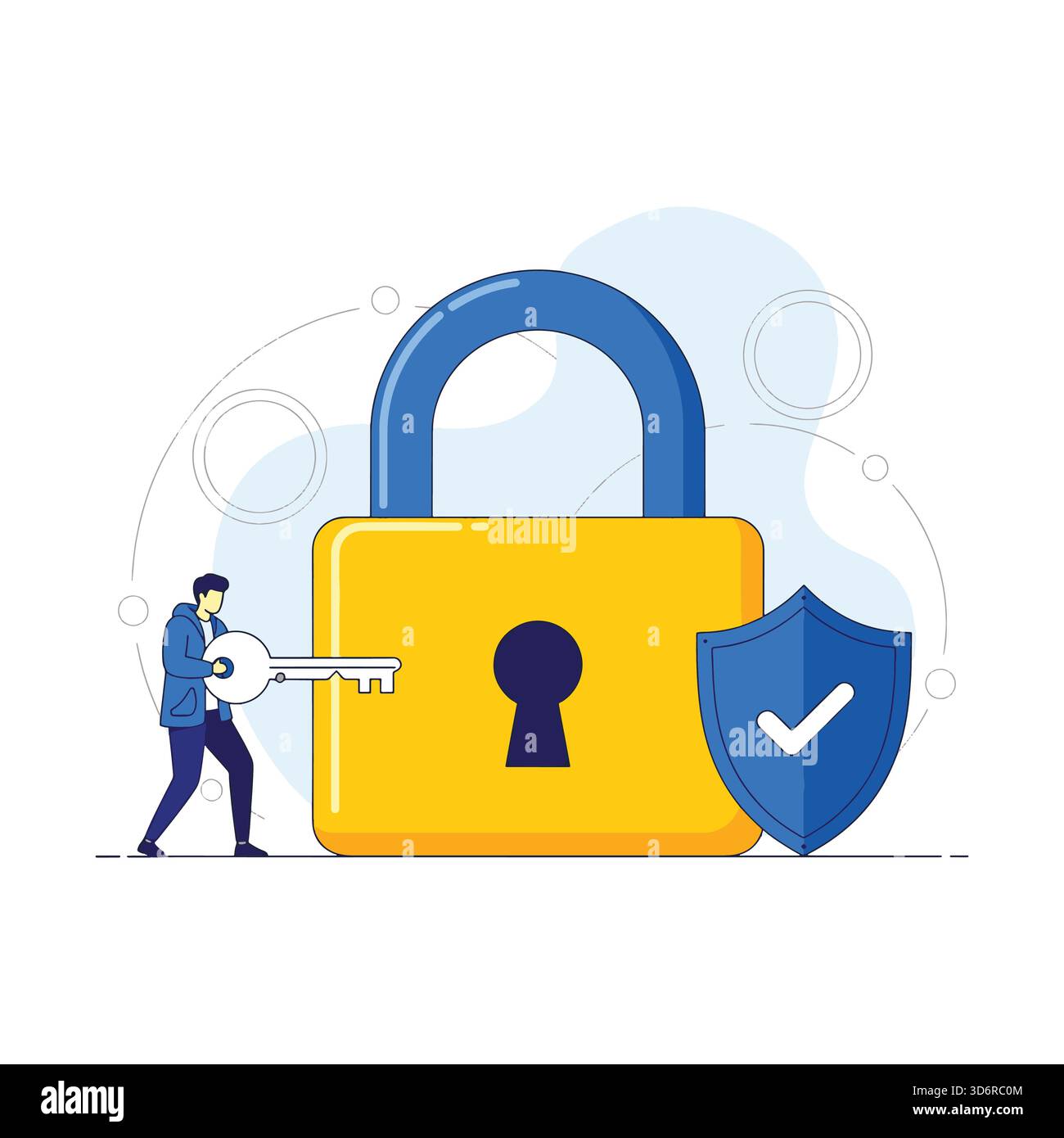 Illustrative depiction of digital security with padlock key and shield concept Stock Vector