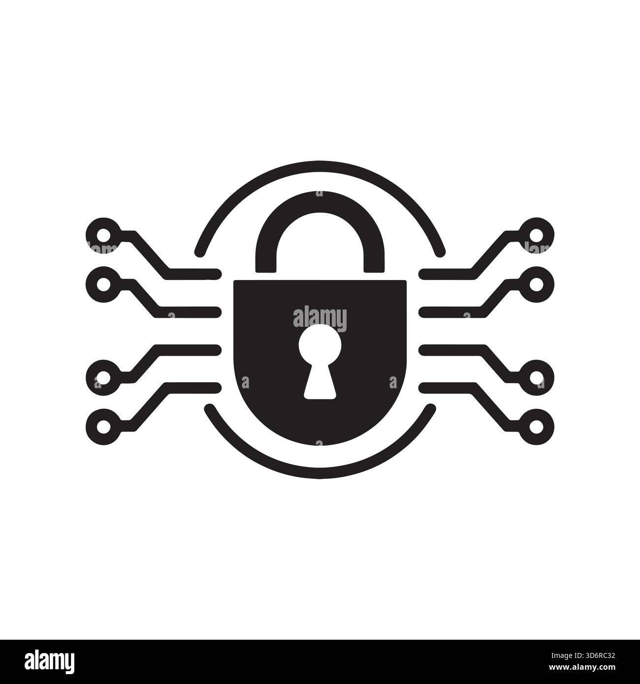 Digital Security Technology Concept with Padlock and Circuit Board Graphic Stock Vector