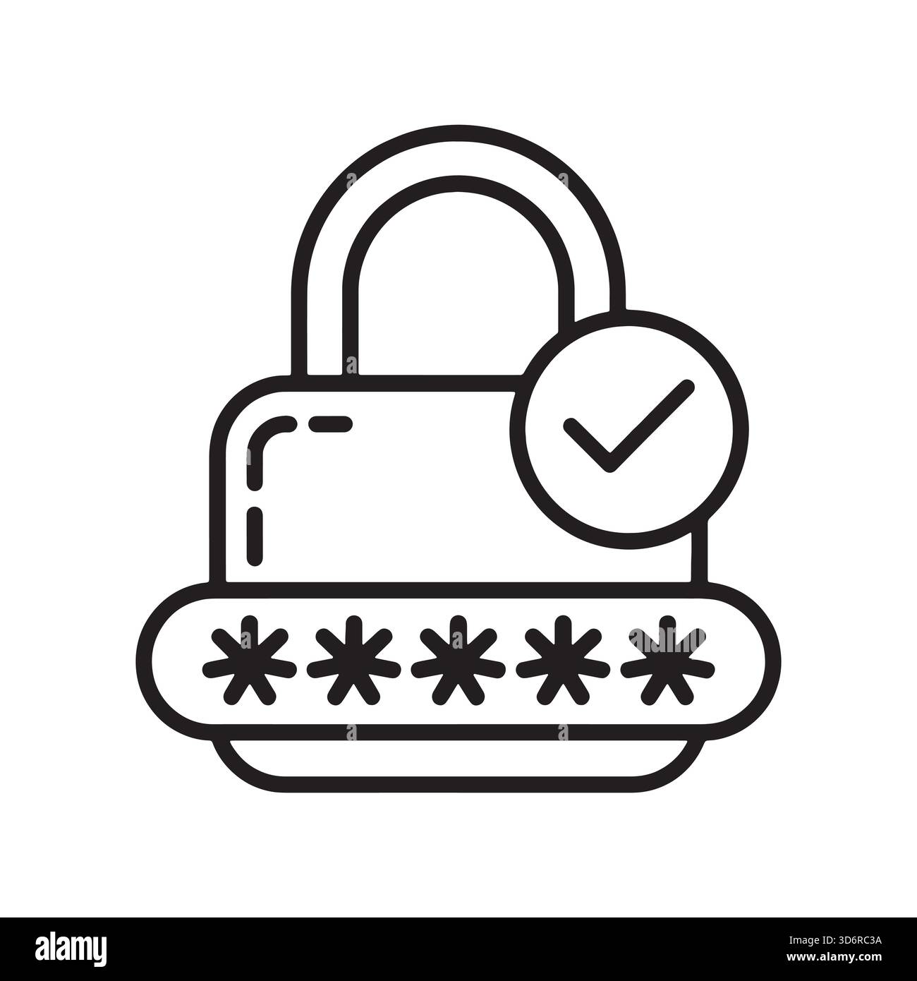 Padlock with Asterisks and Checkmark Shows Security Authentication Success Concept Stock Vector