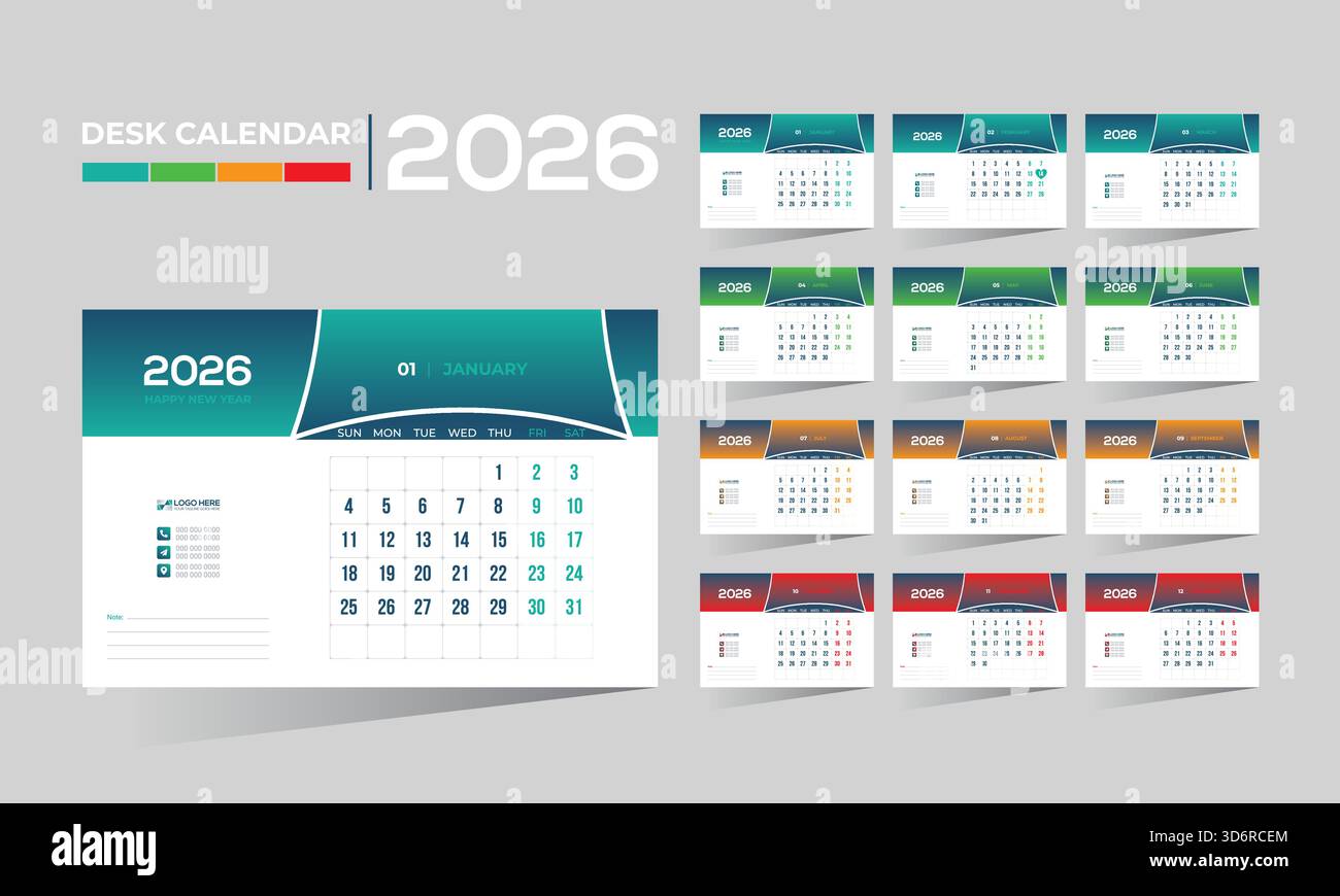 2026 desk vector 12 month 12 page calendar design for any kind of use ...