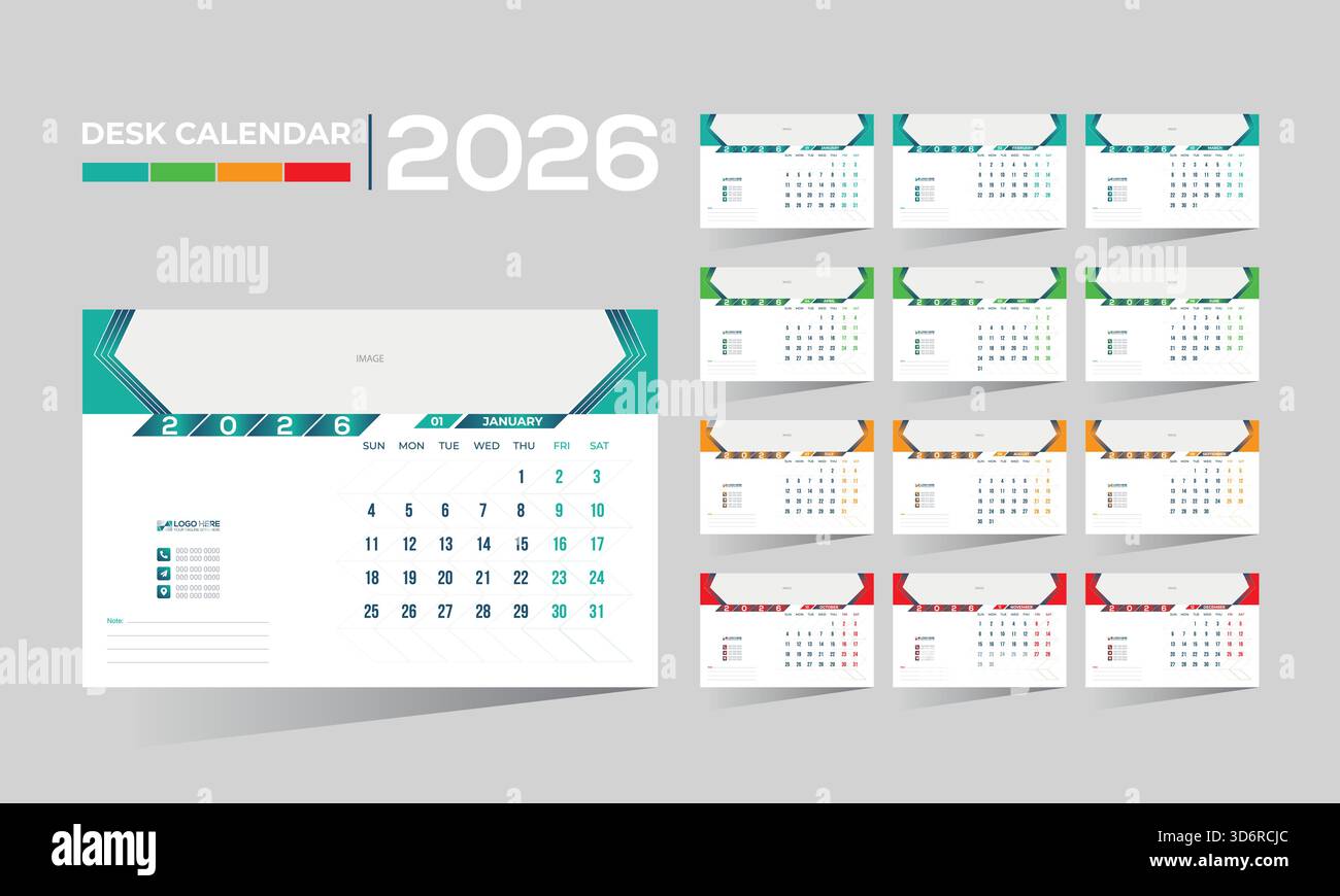2026 desk vector 12 month 12 page calendar design for any kind of use ...