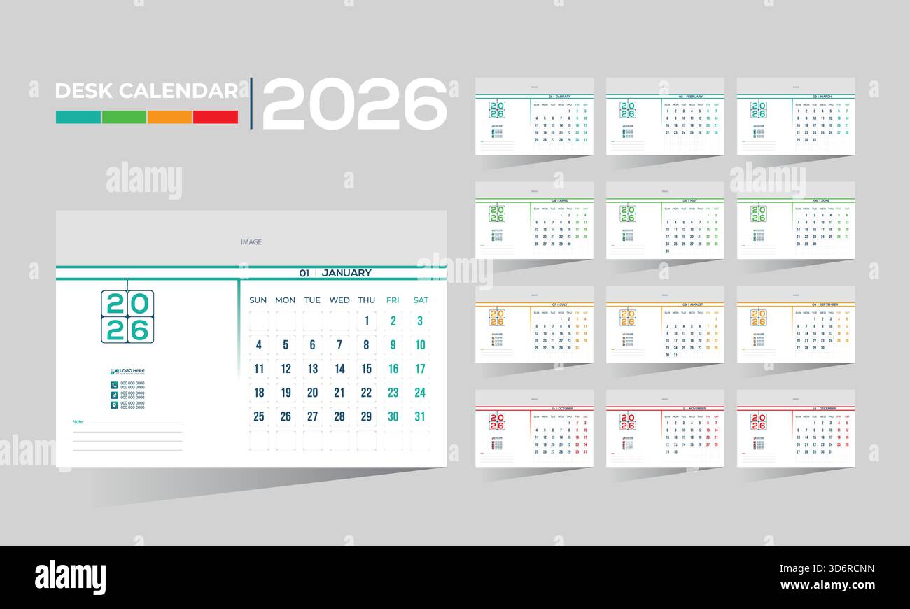 2026 desk vector 12 month 12 page calendar design for any kind of use ...