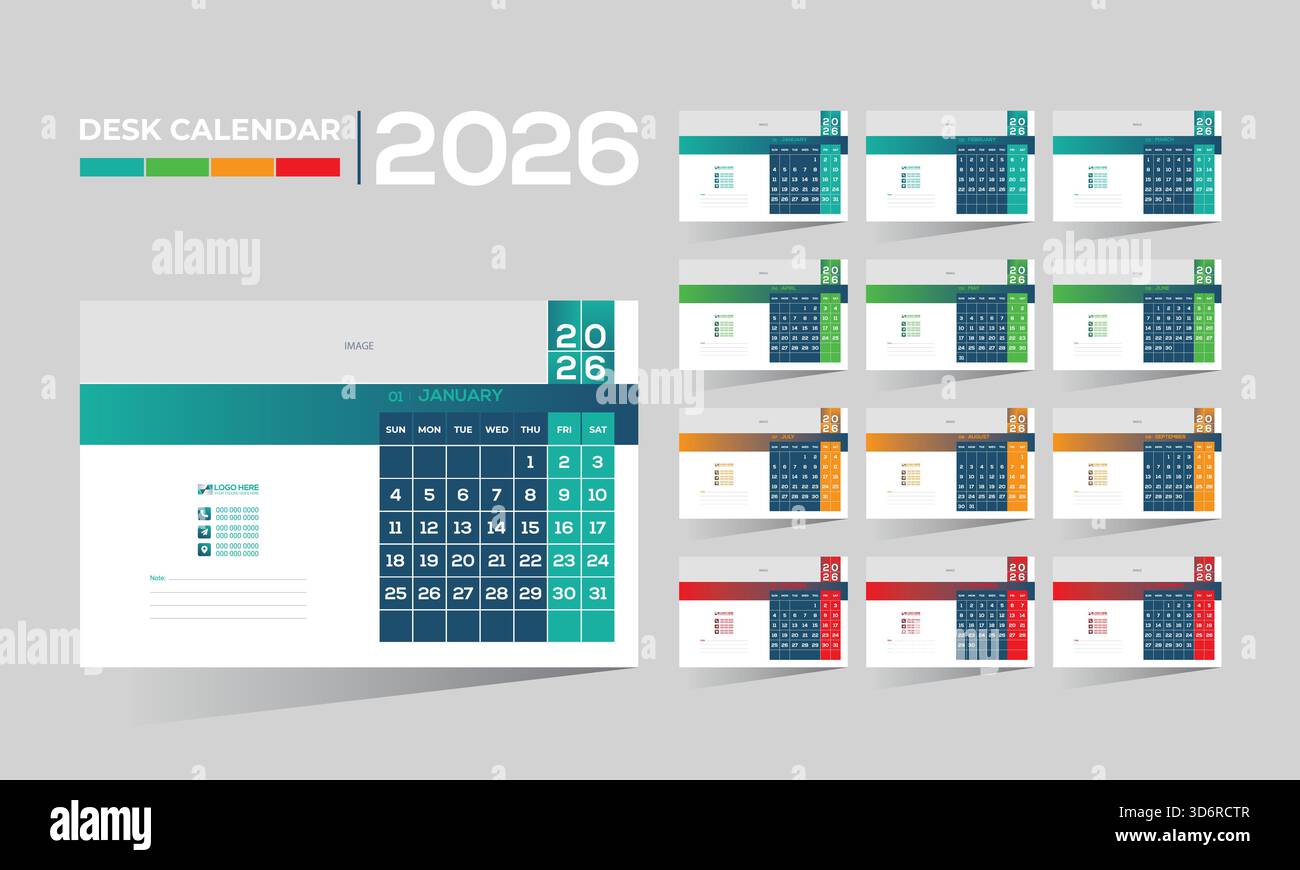 2026 desk vector 12 month 12 page calendar design for any kind of use ...