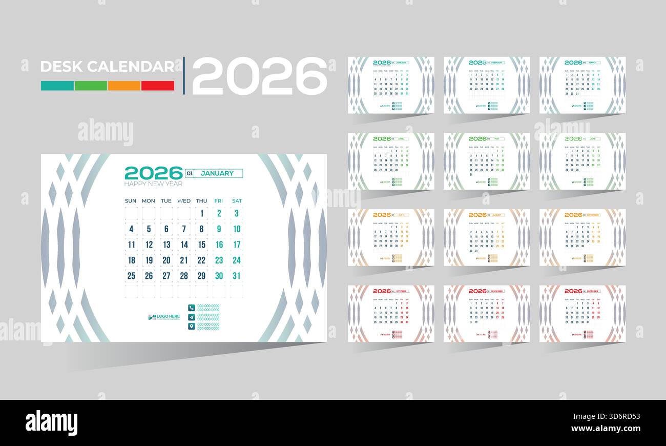 2026 desk vector 12 month 12 page calendar design for any kind of use ...