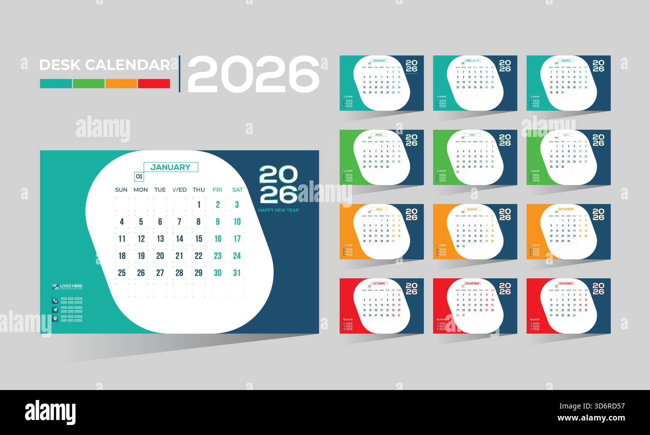2026 desk vector 12 month 12 page calendar design for any kind of use ...