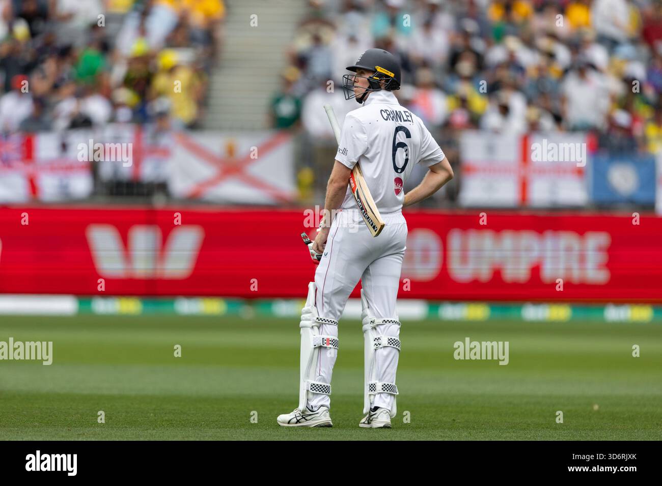 Zak Crawley of England is seen waiting for a DRS verdict during the ...