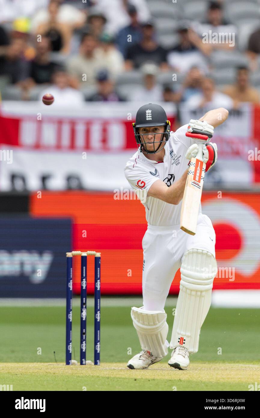 Zak Crawley of England plays an attacking shot during the NRMA ...