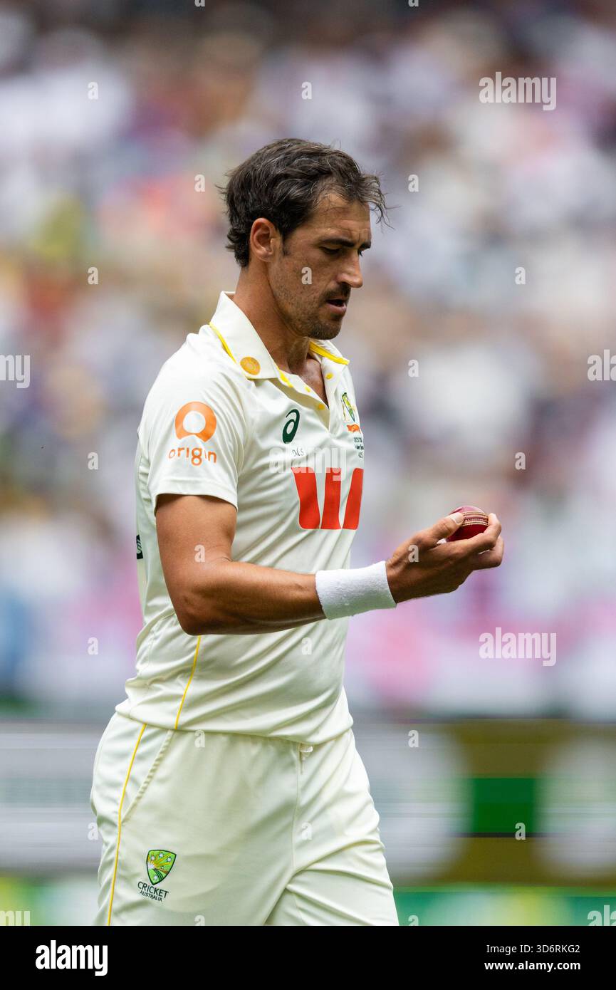 Mitch Starc of Australia in his run-up during the NRMA Insurance Ashes ...
