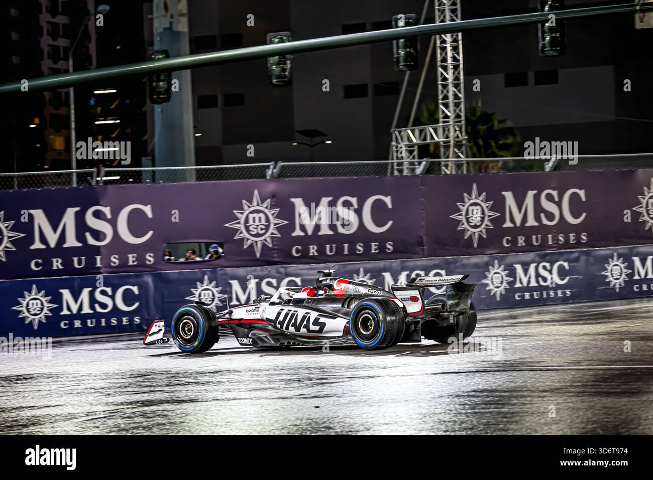 Las Vegas, United States. 21st Nov, 2025. Esteban Ocon (FRA) - Haas F1 Team - Haas VF-25 - Ferrari during the Saturday of the Formula 1 Heineken Las Vegas Grand Prix 2025 at Las Vegas Strip Circuit, ahead of Round 22 of 24 of the 2025 FIA Formula One World Championship (November 20-23, 2025). Credit: AVENS-IMAGES.COM/Alamy Live News Stock Photo