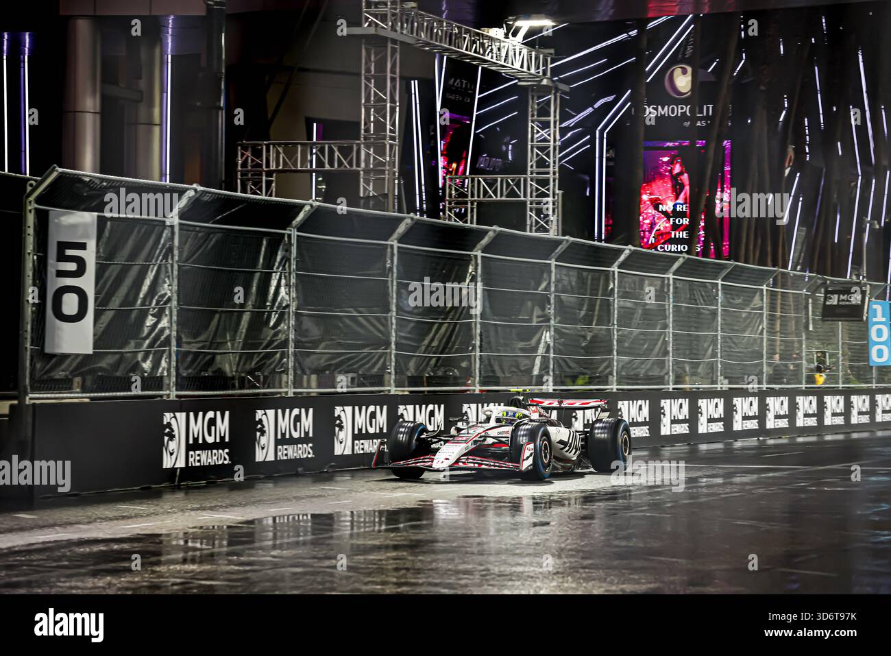 Las Vegas, United States. 21st Nov, 2025. Esteban Ocon (FRA) - Haas F1 Team - Haas VF-25 - Ferrari during the Saturday of the Formula 1 Heineken Las Vegas Grand Prix 2025 at Las Vegas Strip Circuit, ahead of Round 22 of 24 of the 2025 FIA Formula One World Championship (November 20-23, 2025). Credit: AVENS-IMAGES.COM/Alamy Live News Stock Photo