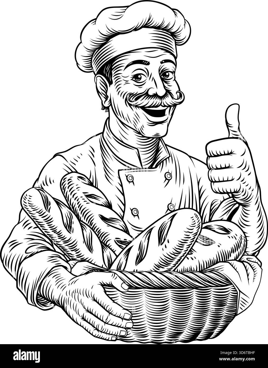Chef Baker Bread Loaves Basket Bakery Illustration Stock Vector