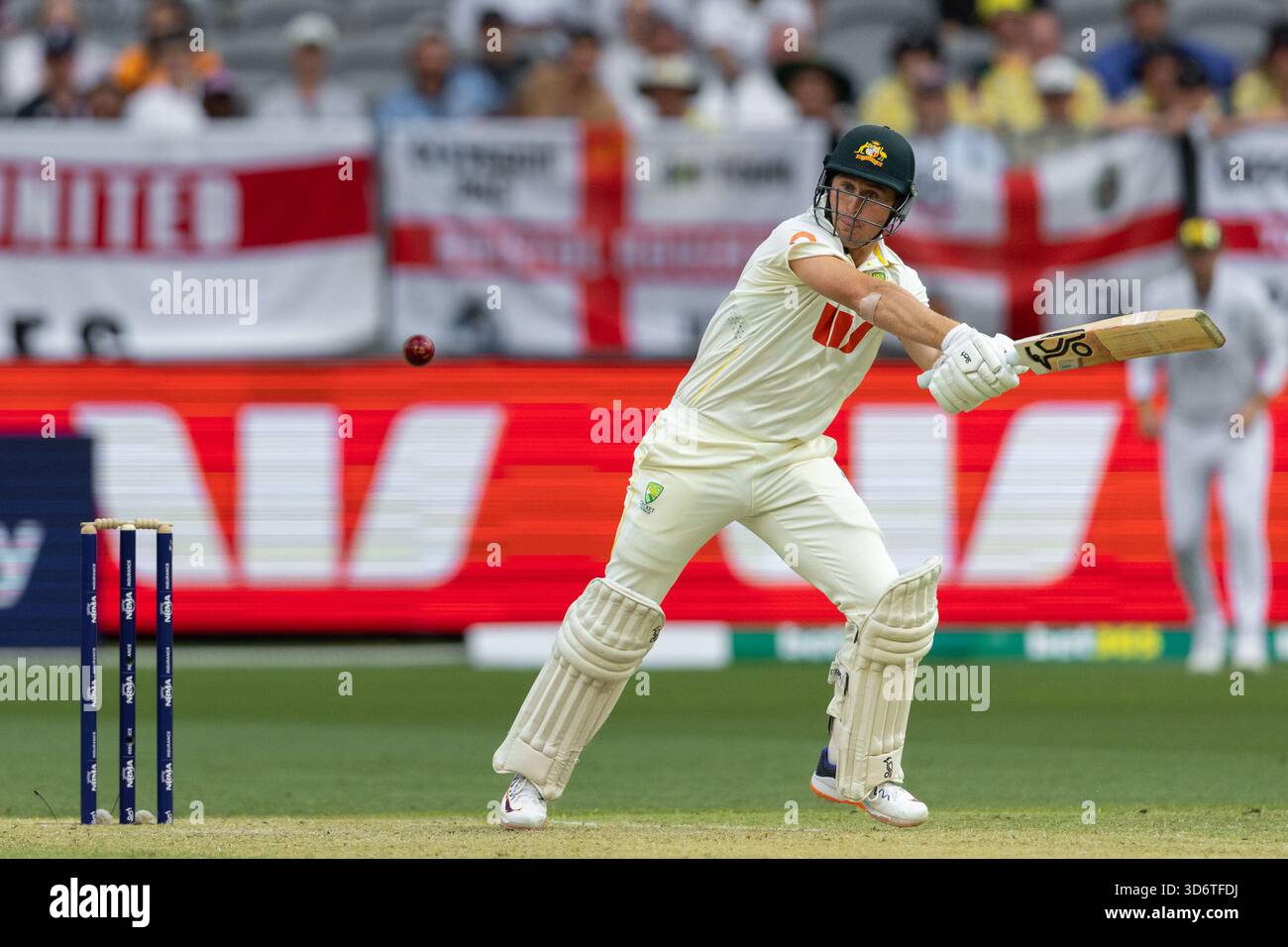 Perth, Australia. 22nd Nov, 2025. Marnus Labuschagne of Australia plays ...