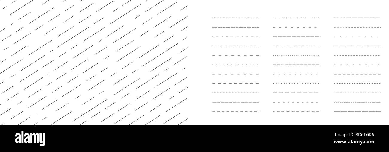Line Divided Design Dashed and dotted lines set. Straight contour divider, border ...