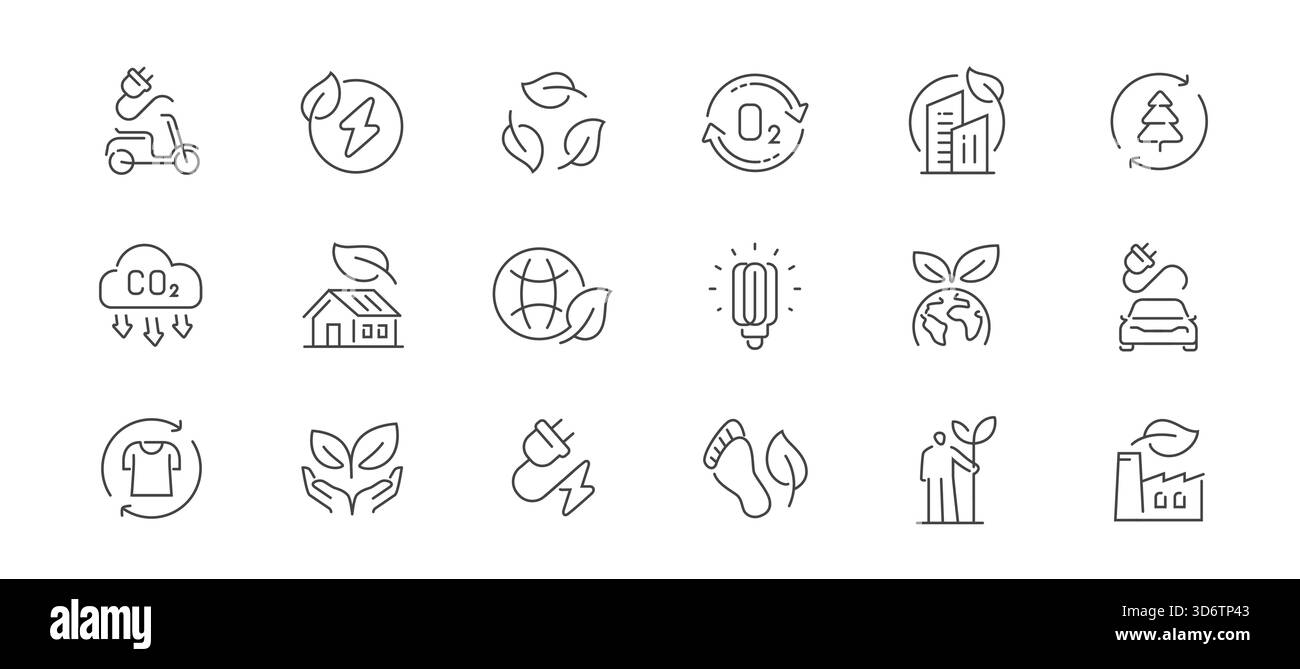 Ecology thin line icons. Green technologies, eco electric energy ...