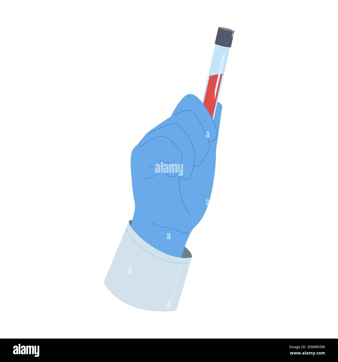Medical gloved hand holding blood sample tube isolated on white ...