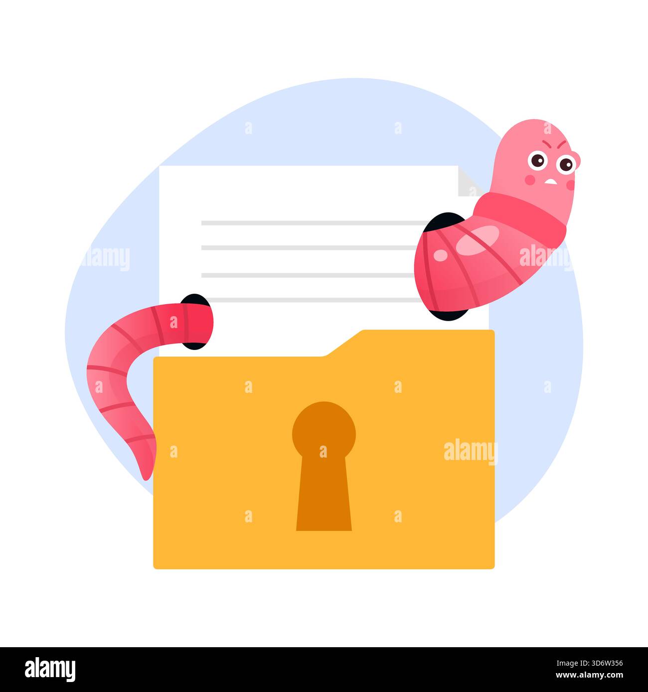 Cartoon worms invading isolated locked folder symbolizing malware or data breach vector illustration Stock Vector