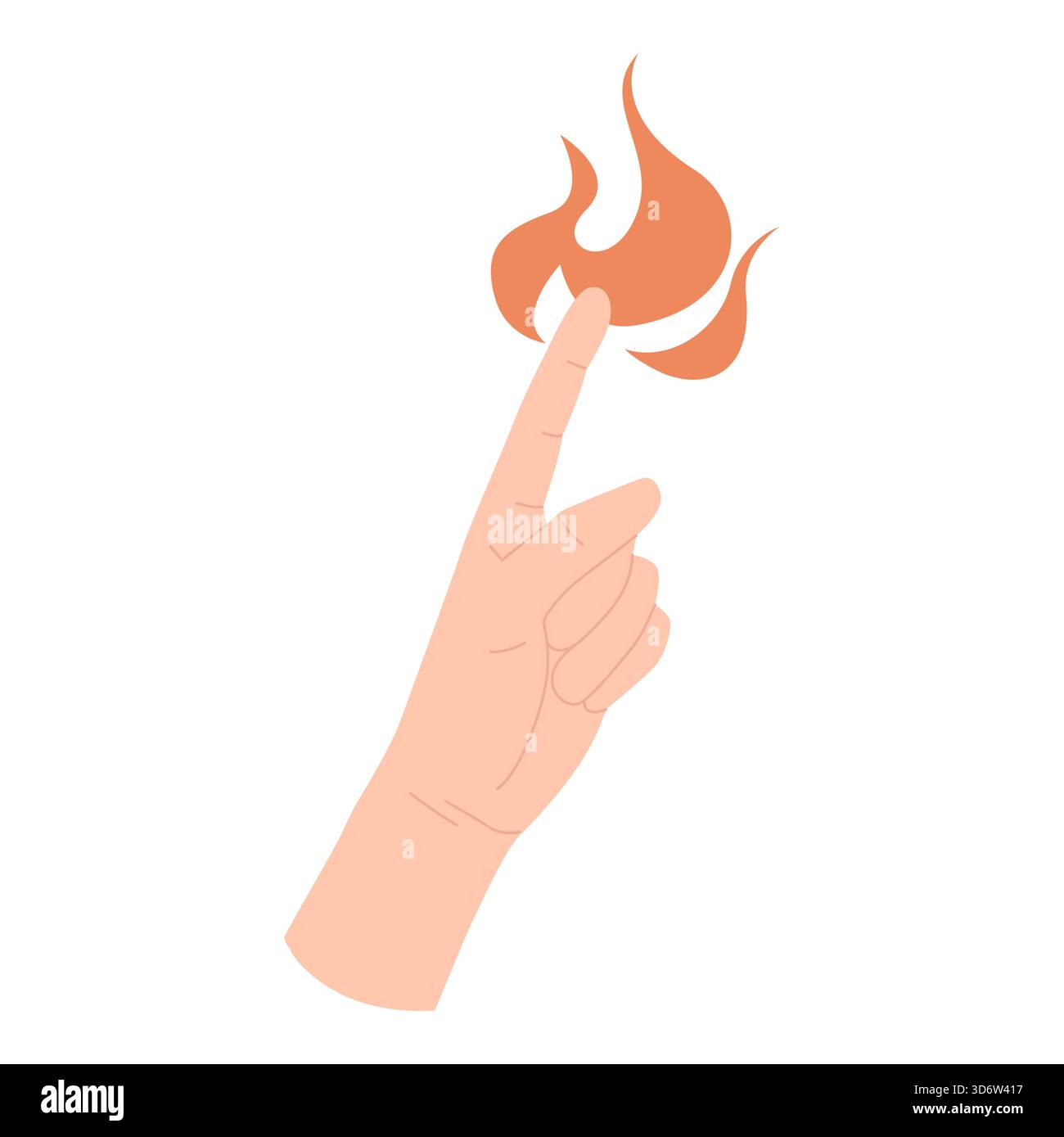 Fire Hand Stock Image Minimalist isolated hand with finger touching fire flame on white ...