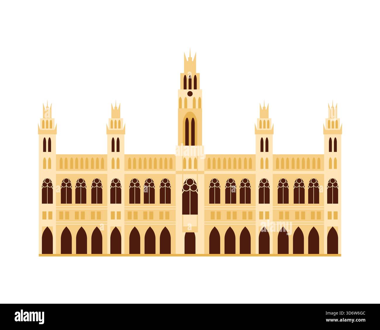Iconic Vienna Rathaus building in Austria shown as an isolated flat ...