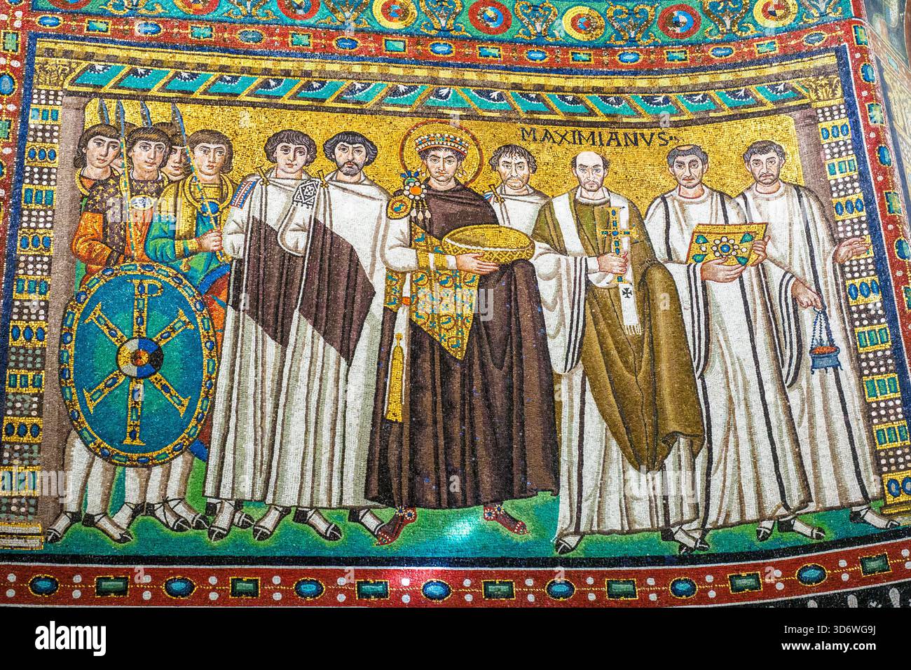 Prespitery mosaic depicting the East Roman Emperor Justinian I standing ...