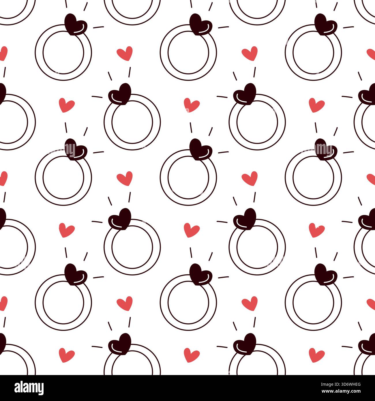 Valentines Day Doodle Ring Pattern Cute Seamless Love Background Stock Vector