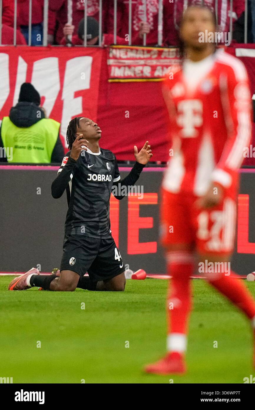 Freiburg s Johan Manzambi Celebrates Scoring His Side s Second Goal 
