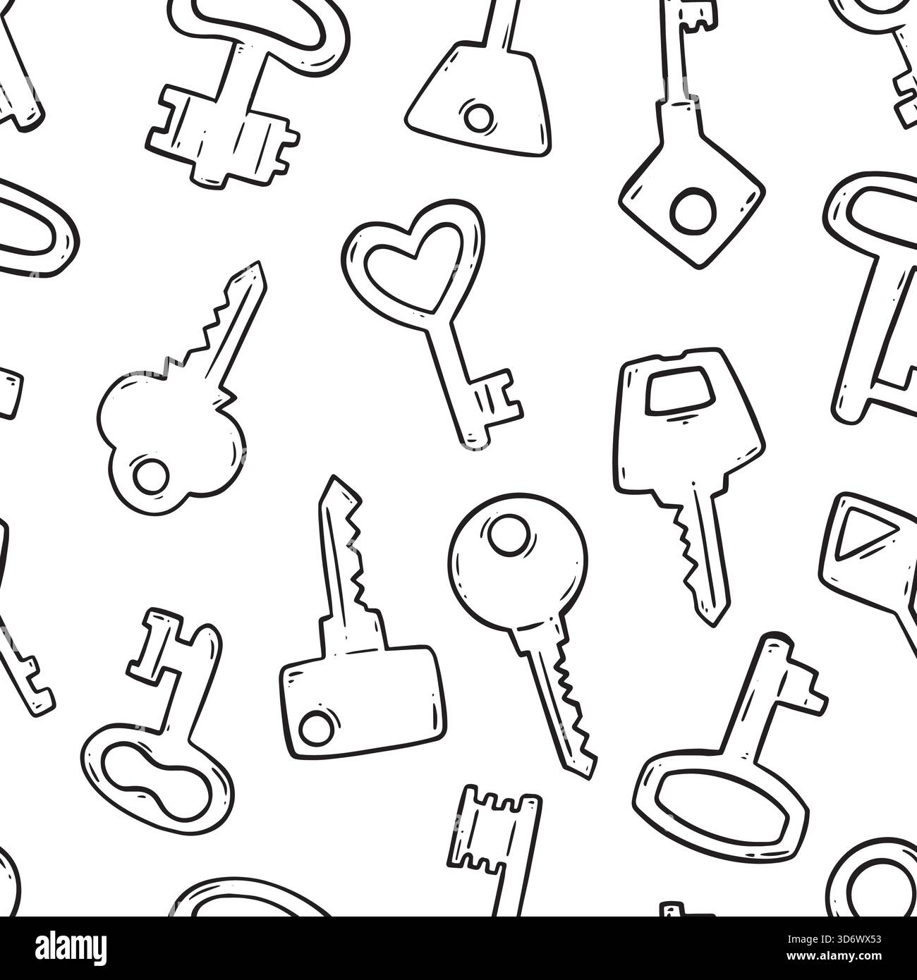 Doodle keys seamless pattern. Vector illustration flat design background. Stock Vector