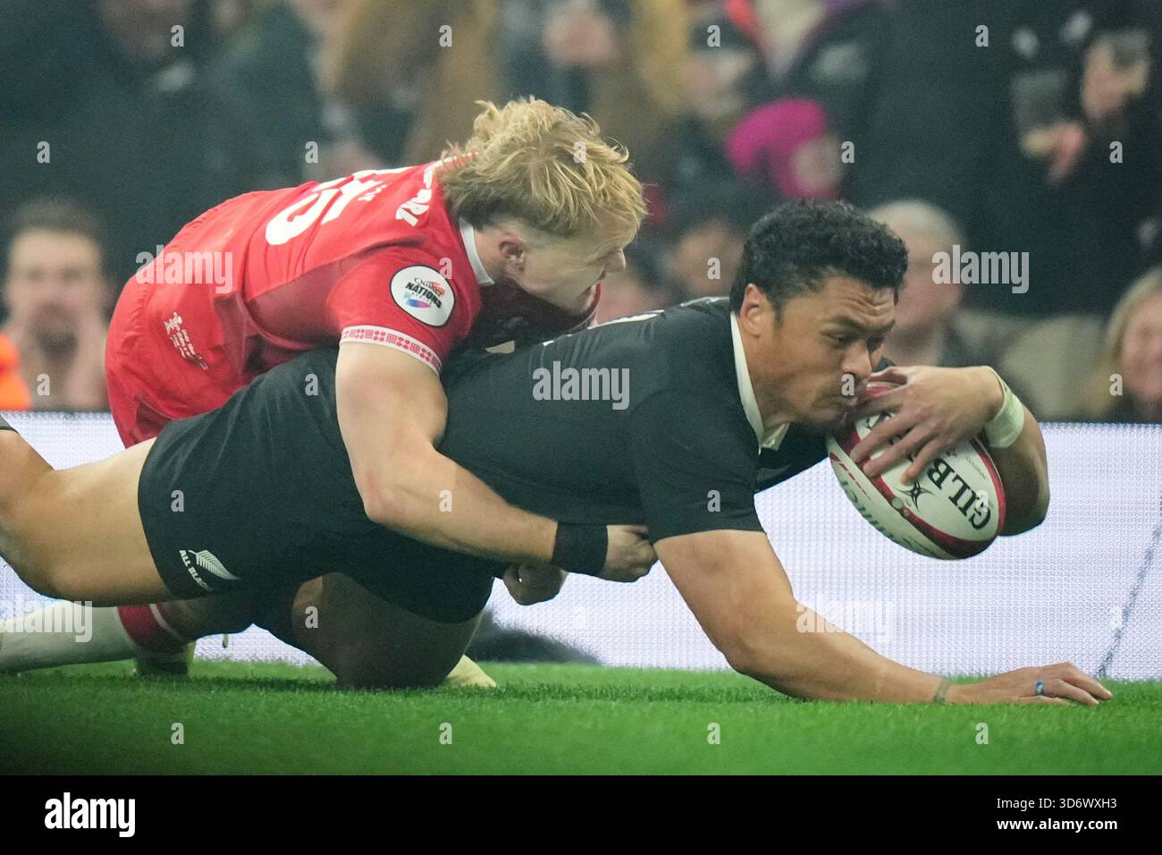 New Zealand's Caleb Clarke scores a try during the Nation's Series ...