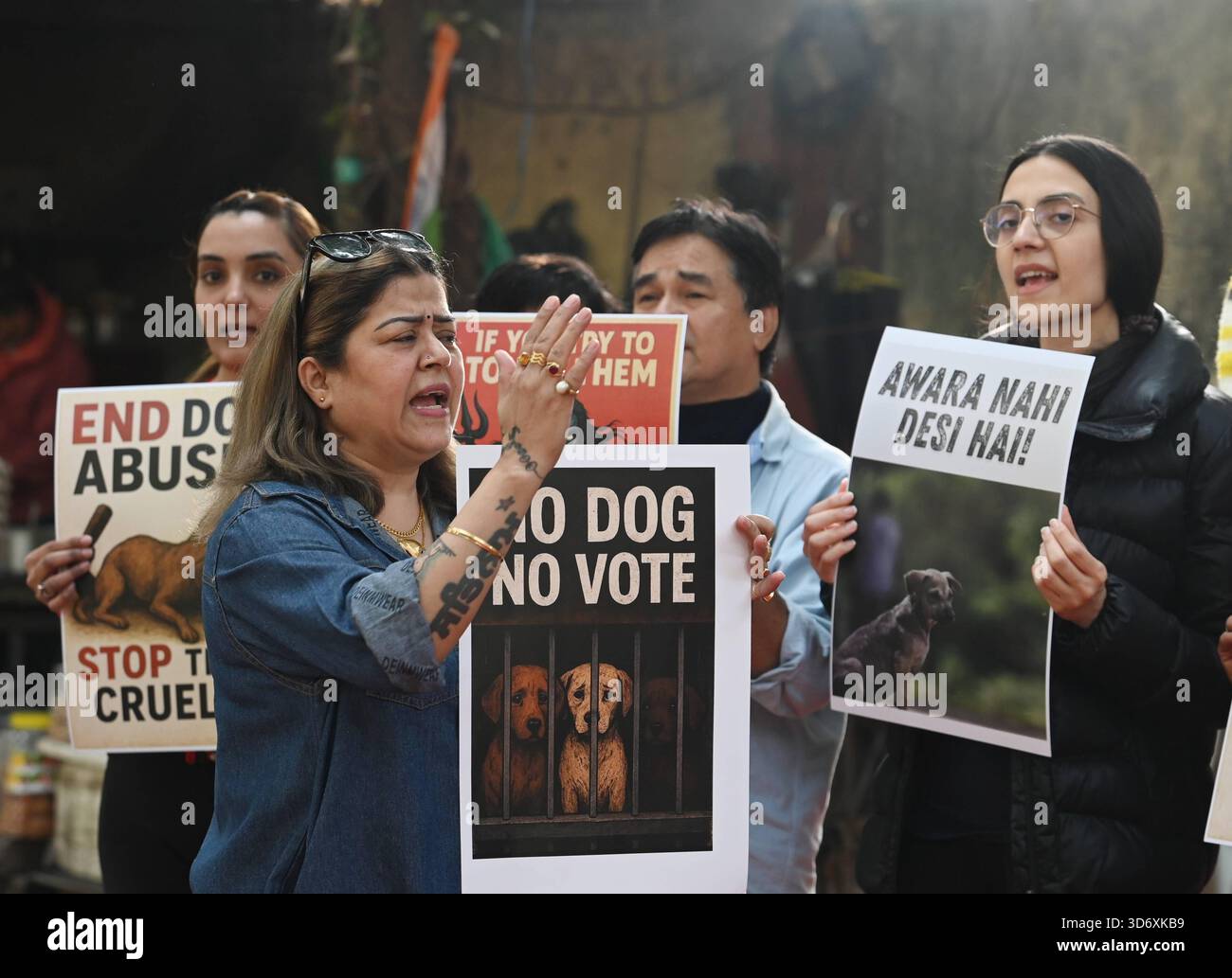 Protesting Dogs NEW DELHI, INDIA - NOVEMBER 22: Dog lovers during a protest at Jantar ...