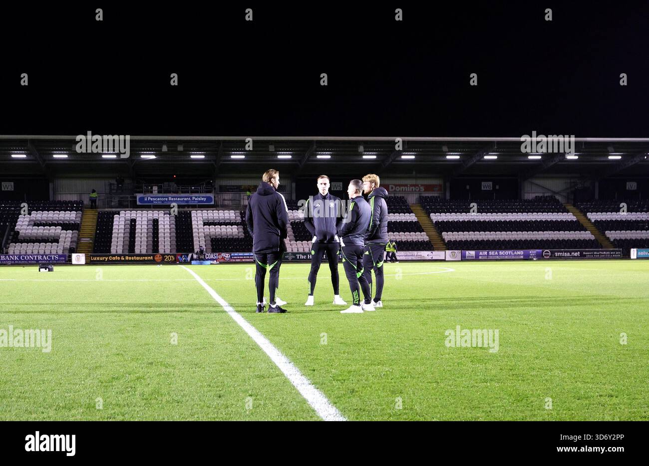 Celtic players inspect the pitch ahead of the William Hill Premiership ...