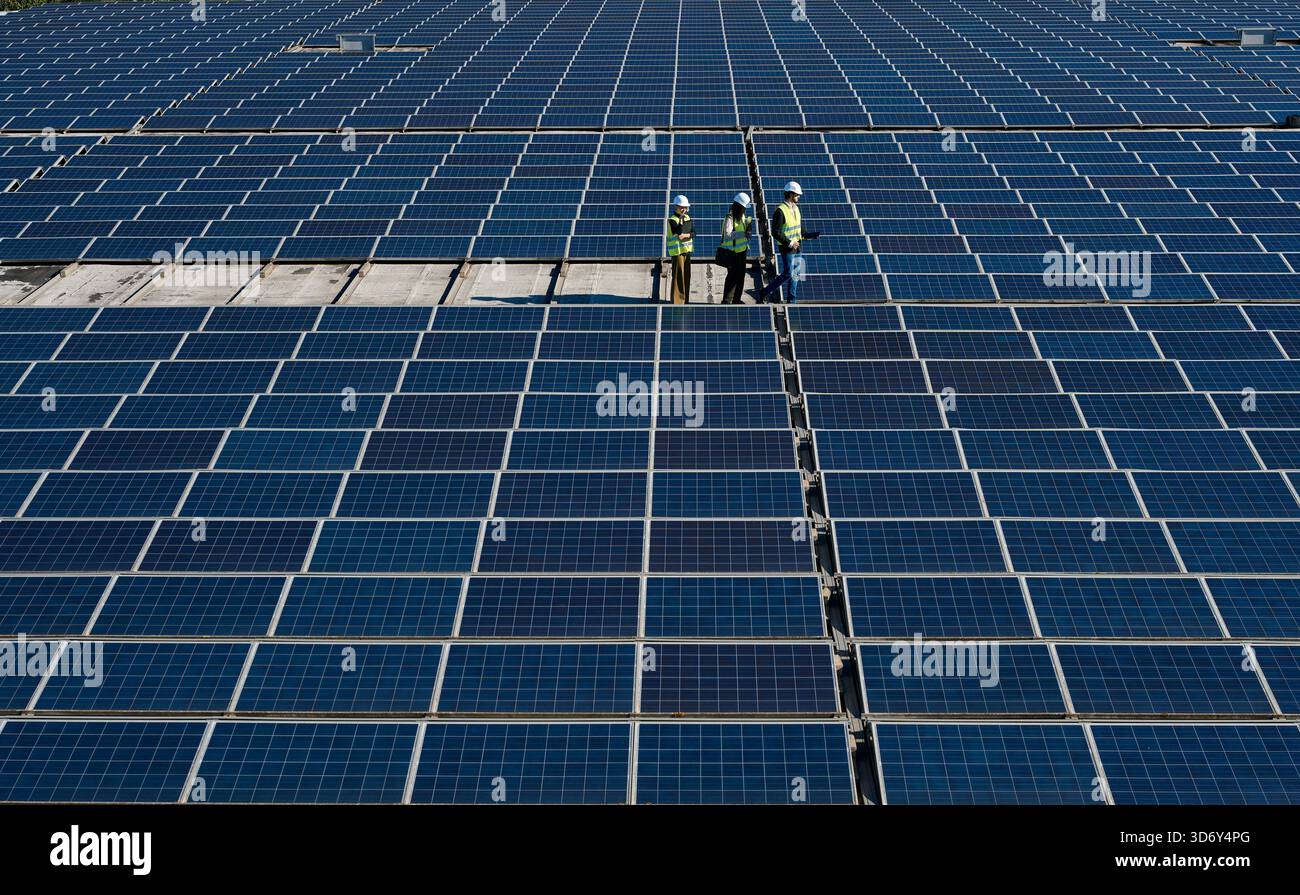 Solar farm engineers inspecting renewable energy panels Stock Photo - Alamy