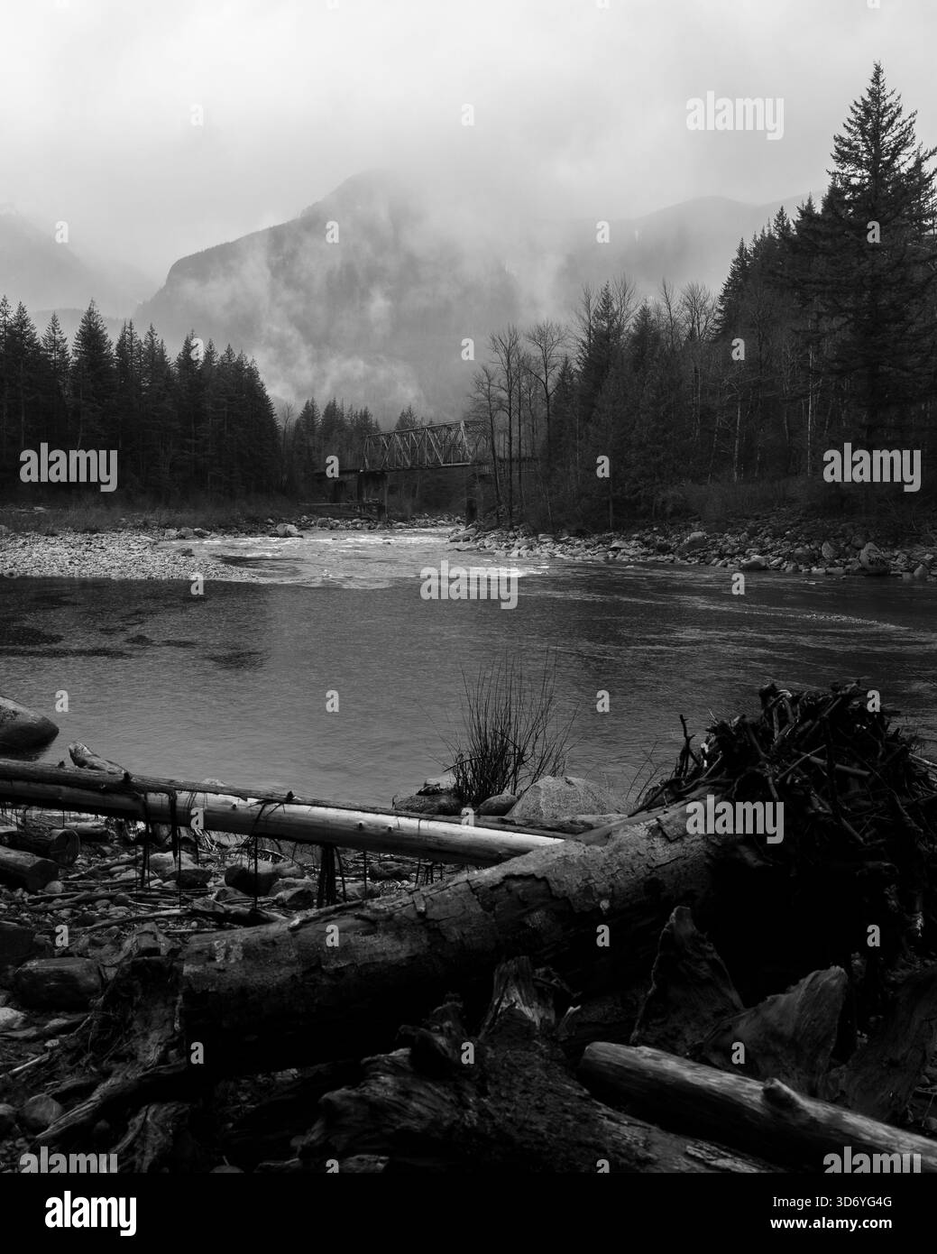 Serene wild mountain river Black and White Stock Photos & Images - Alamy