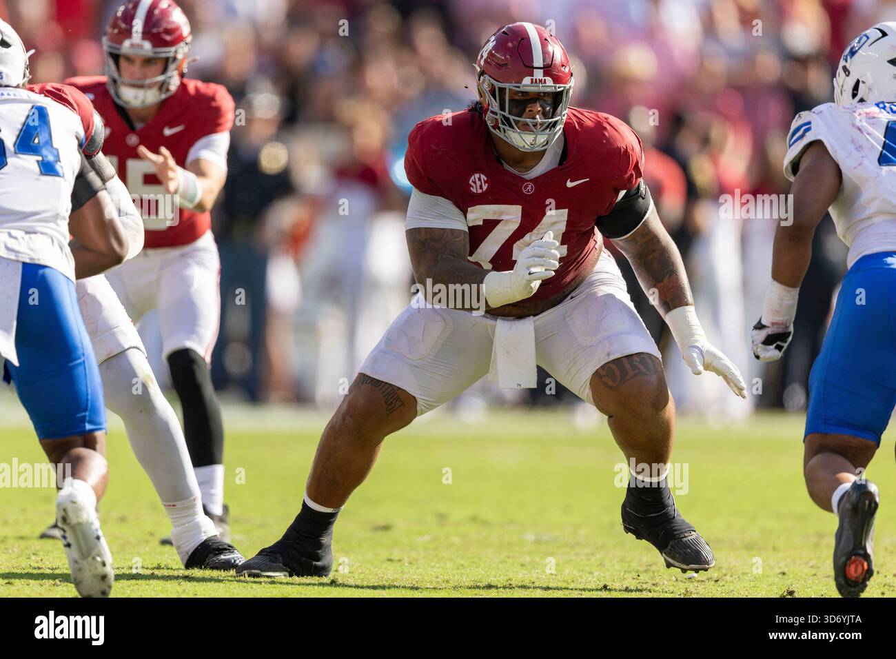 Alabama offensive lineman Kadyn Proctor (74) blocks against Eastern ...