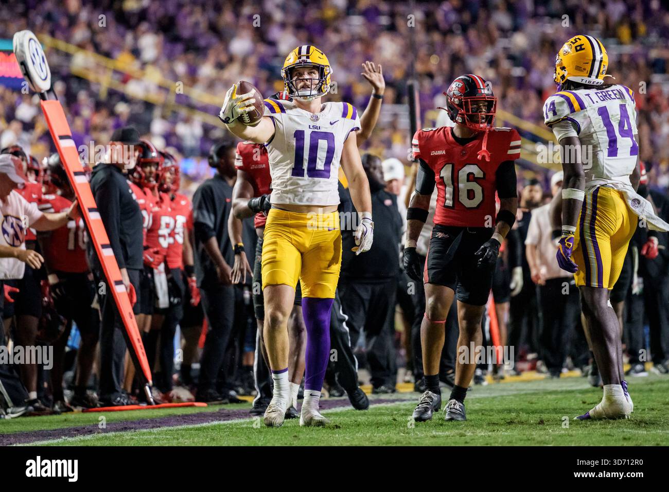 LSU tight end Bauer Sharp (10) celebrates after his first down against ...