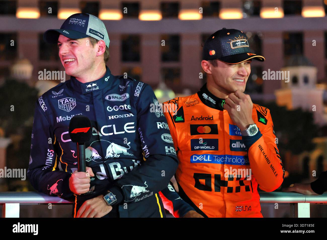 Norris 22 Racing Letters (L to R): Max Verstappen (NLD) Red Bull Racing with Lando Norris (GBR ...