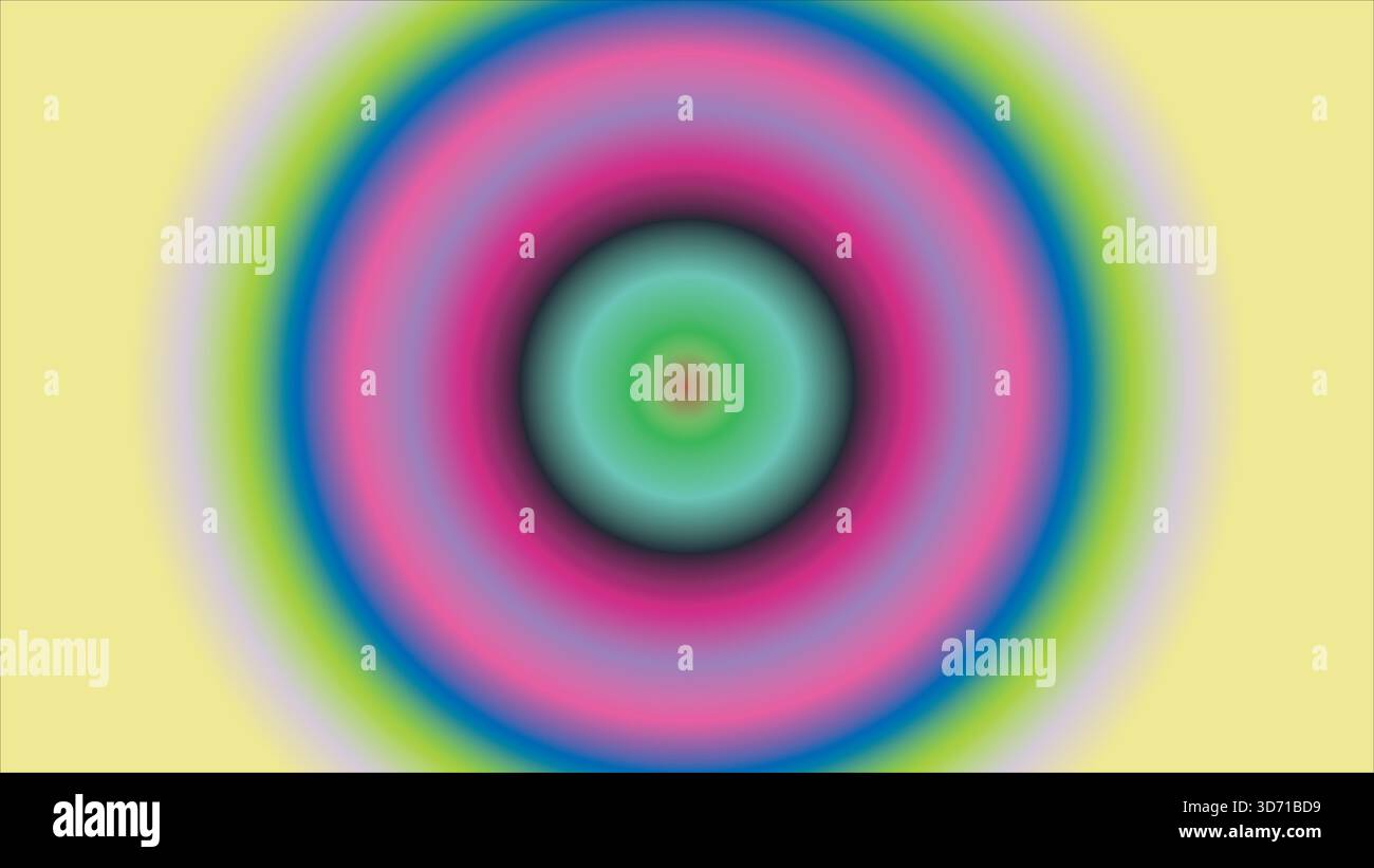 Abstract concentric circles with vibrant colors, creating a hypnotic pattern on a yellow background. Gradient blend effect. Stock Vector
