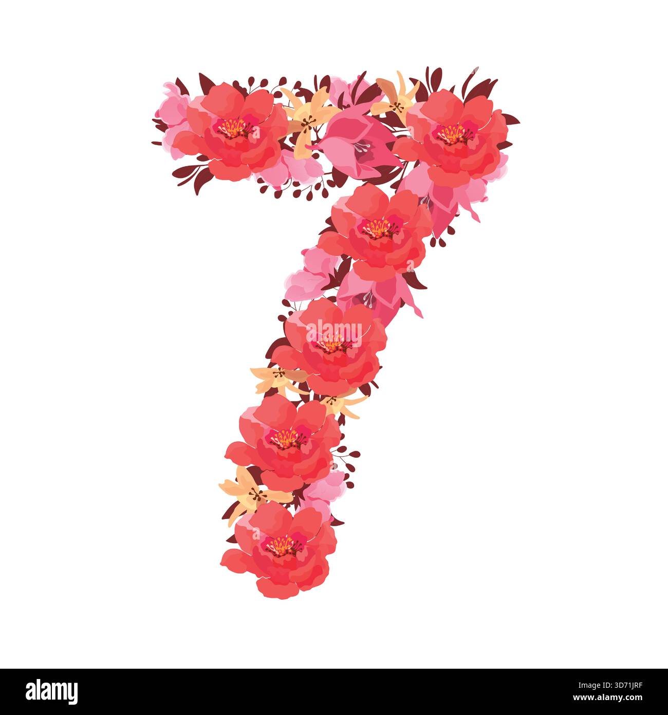Number 7 with flower design hi-res stock photography and images