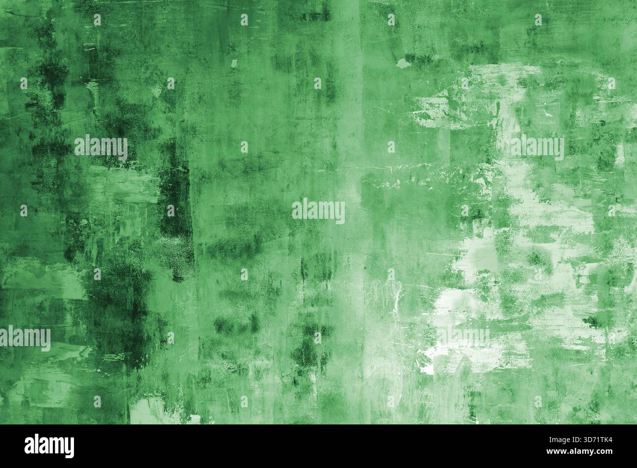 Abstract green painted texture background with rough brush strokes, different shades of color and spots and grunge surface effect. Modern backdrop, wa Stock Photo