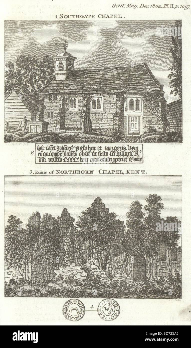 Weld Chapel Southgate, London. Ruins of Northbourne Chapel, Kent 1802 ...