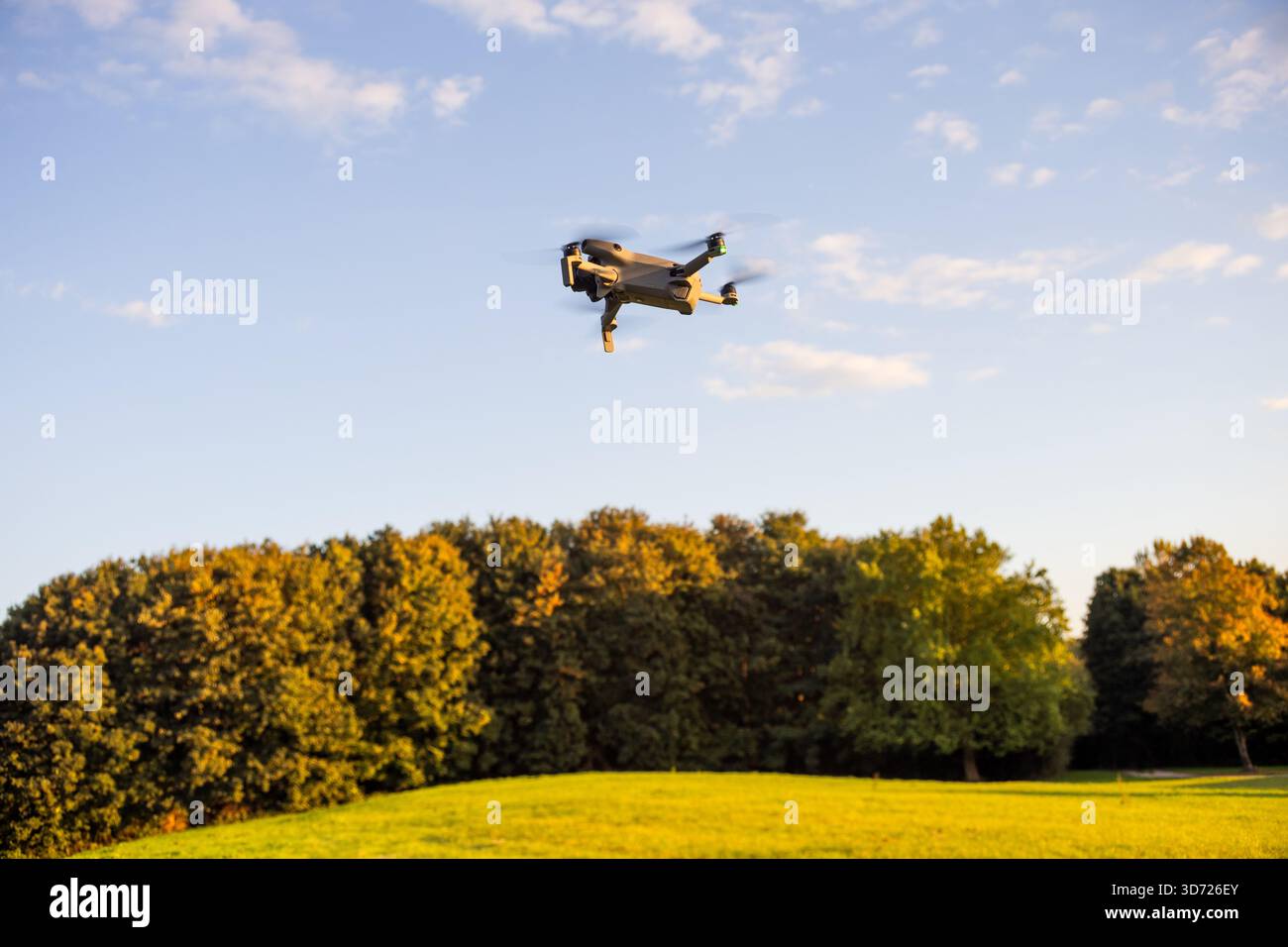 DJI Mini 5 Pro Lightweight Camera Drone in Flight Stock Photo