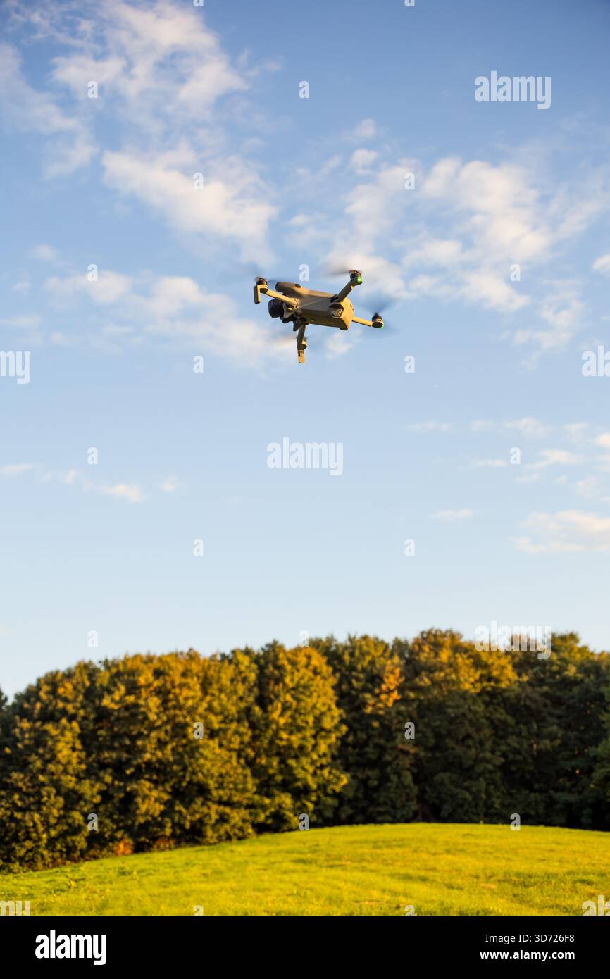 DJI Mini 5 Pro Lightweight Camera Drone in Flight Stock Photo