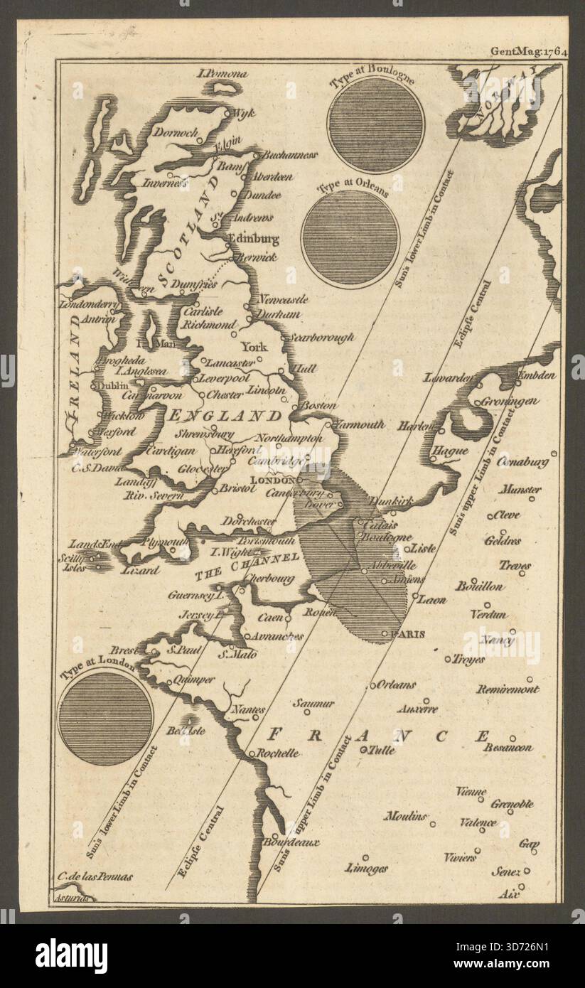 The Solar eclipse of 1 April 1764 across England & France. Gents Mag ...