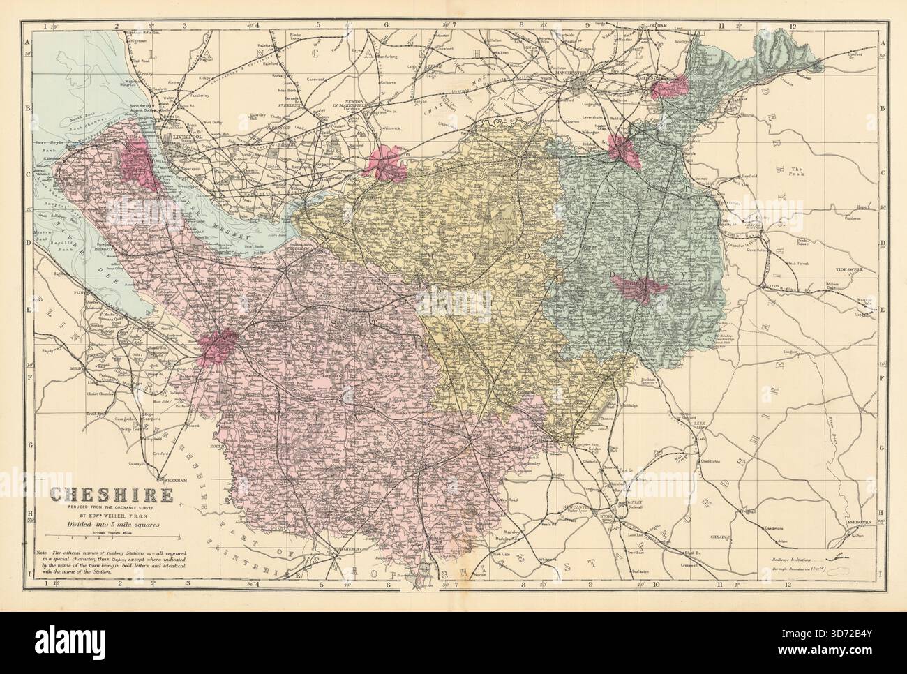 CHESHIRE. Antique county map by GW BACON 1884 old plan chart Stock ...