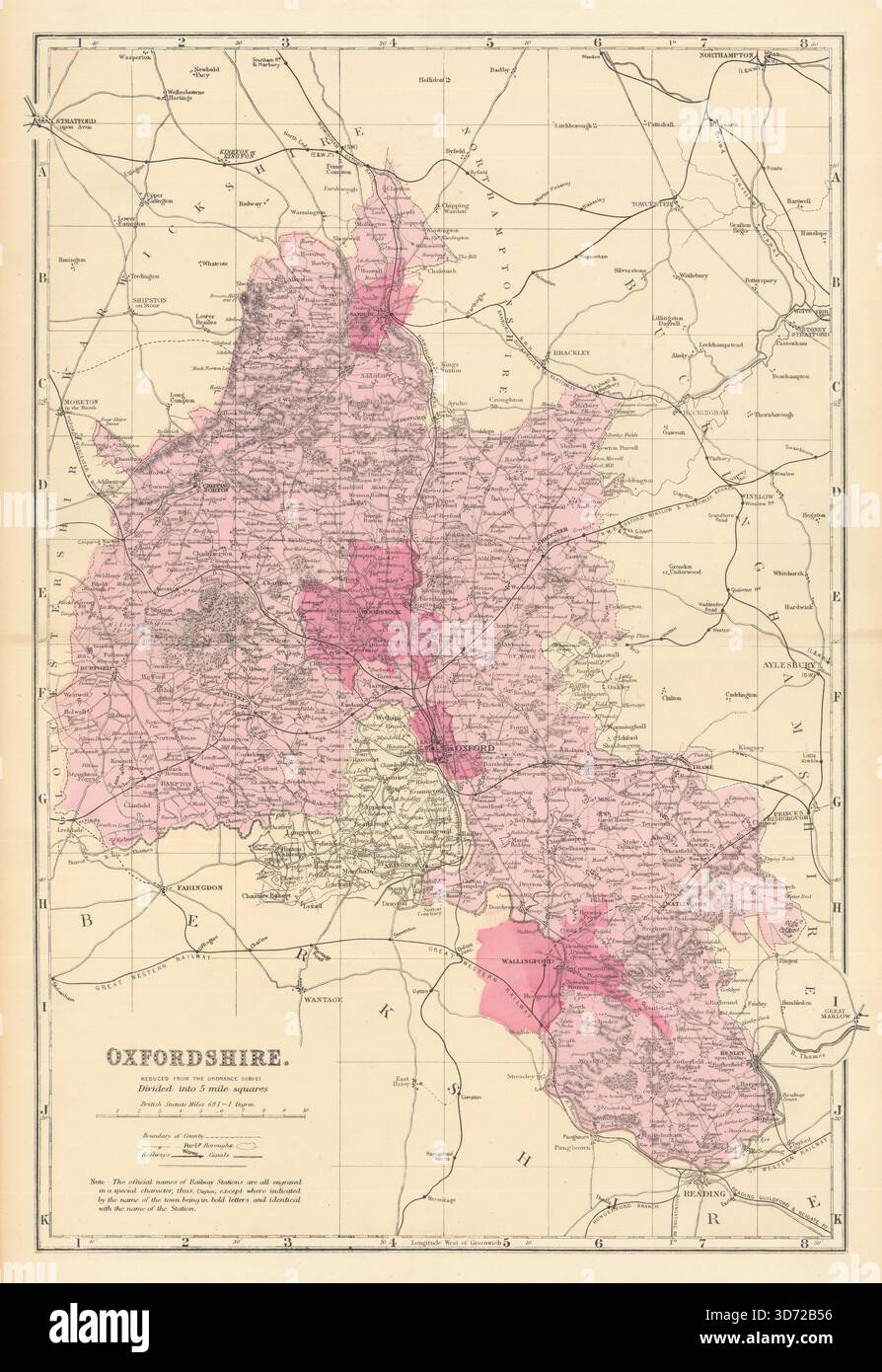OXFORDSHIRE. Antique county map by GW BACON 1884 old plan chart Stock ...
