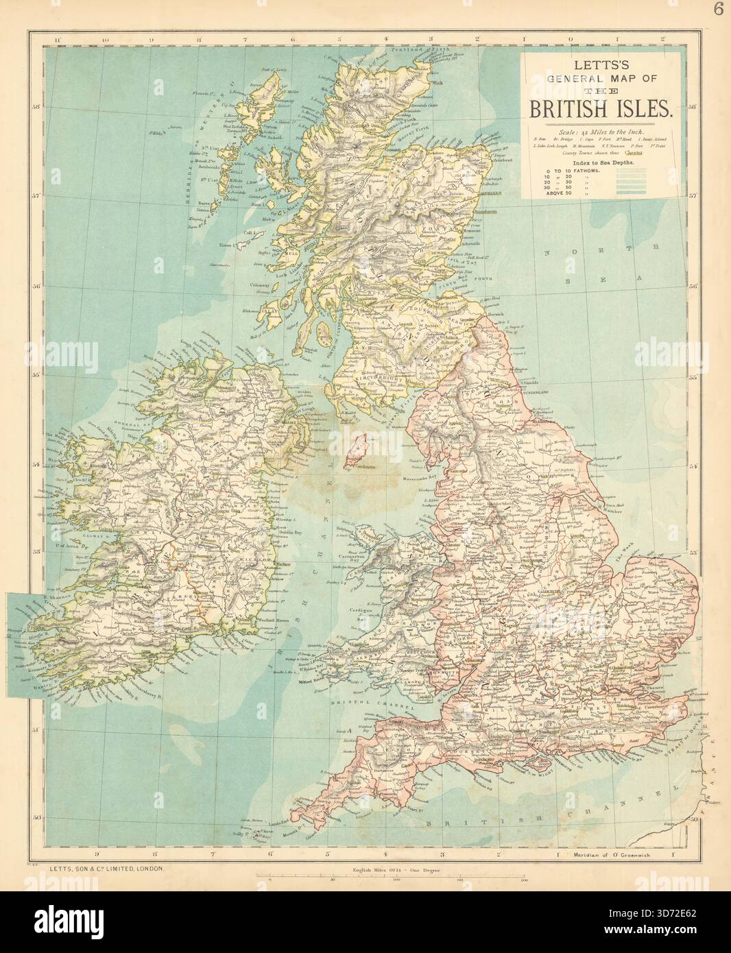 BRITISH ISLES. United Kingdom. Ireland. Counties towns rivers. LETTS ...