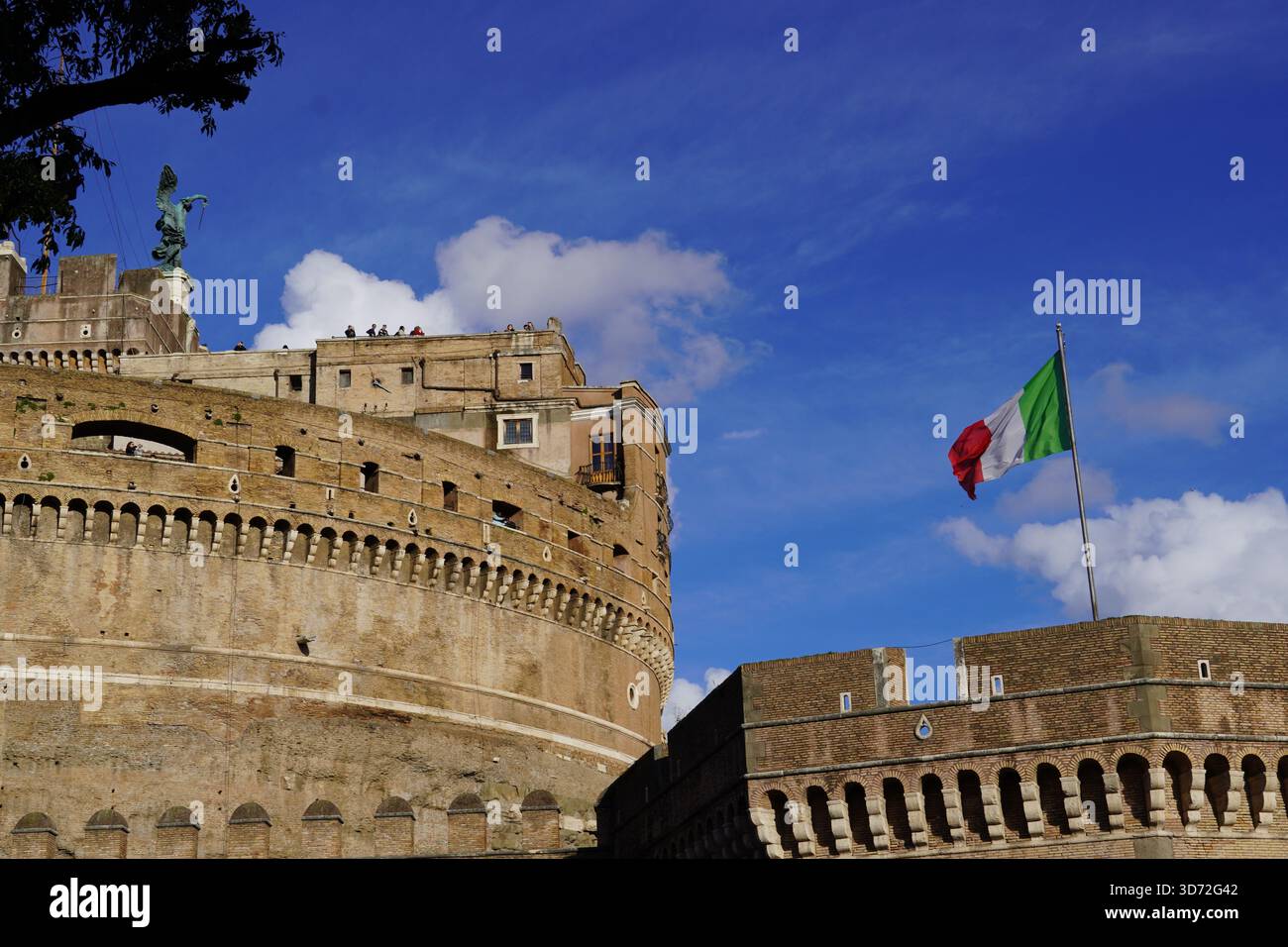 An Italian flag flying over the Castel Sant’ Angelo fortress, former ...