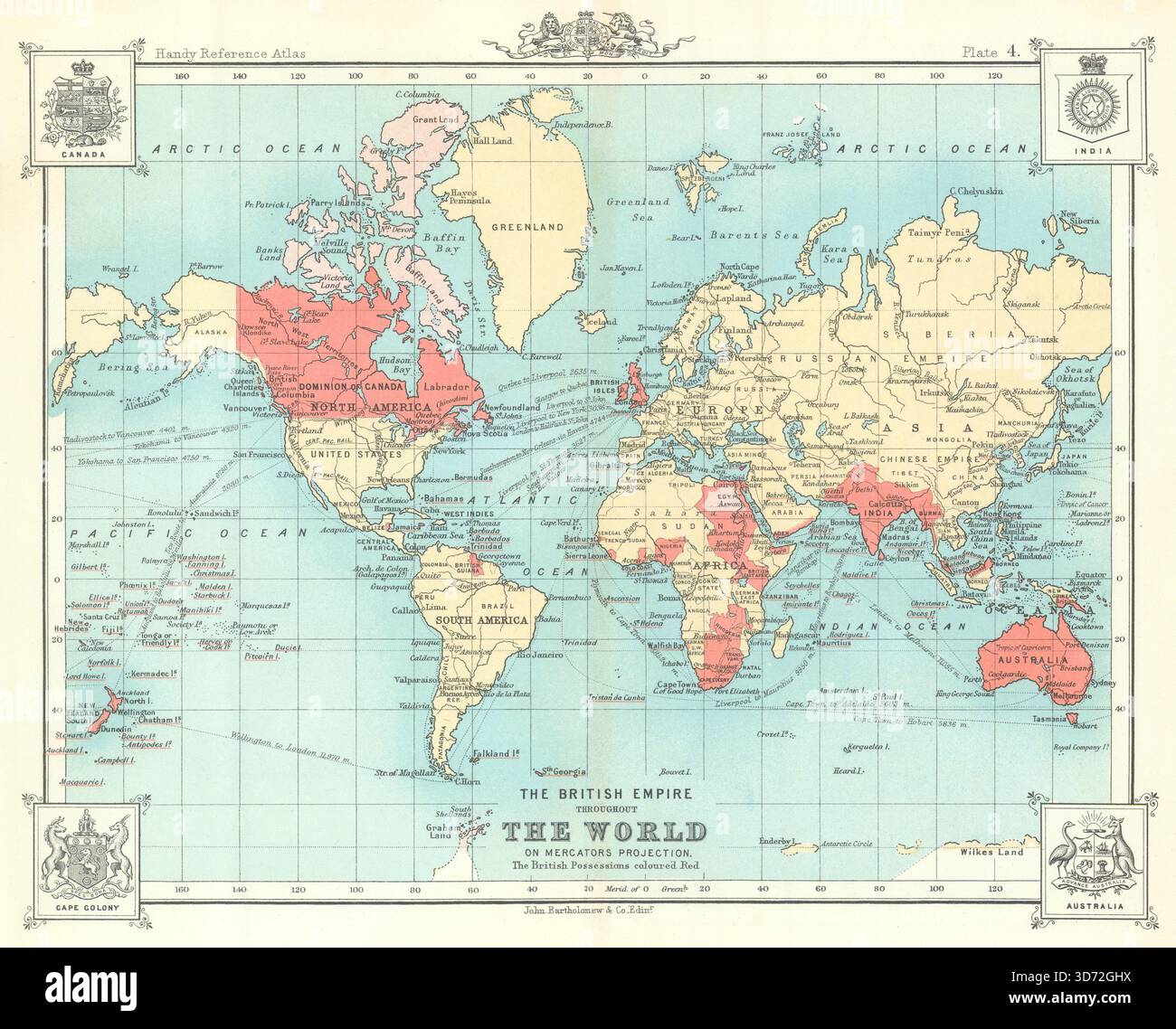 The British Empire throughout The World. BARTHOLOMEW 1893 old