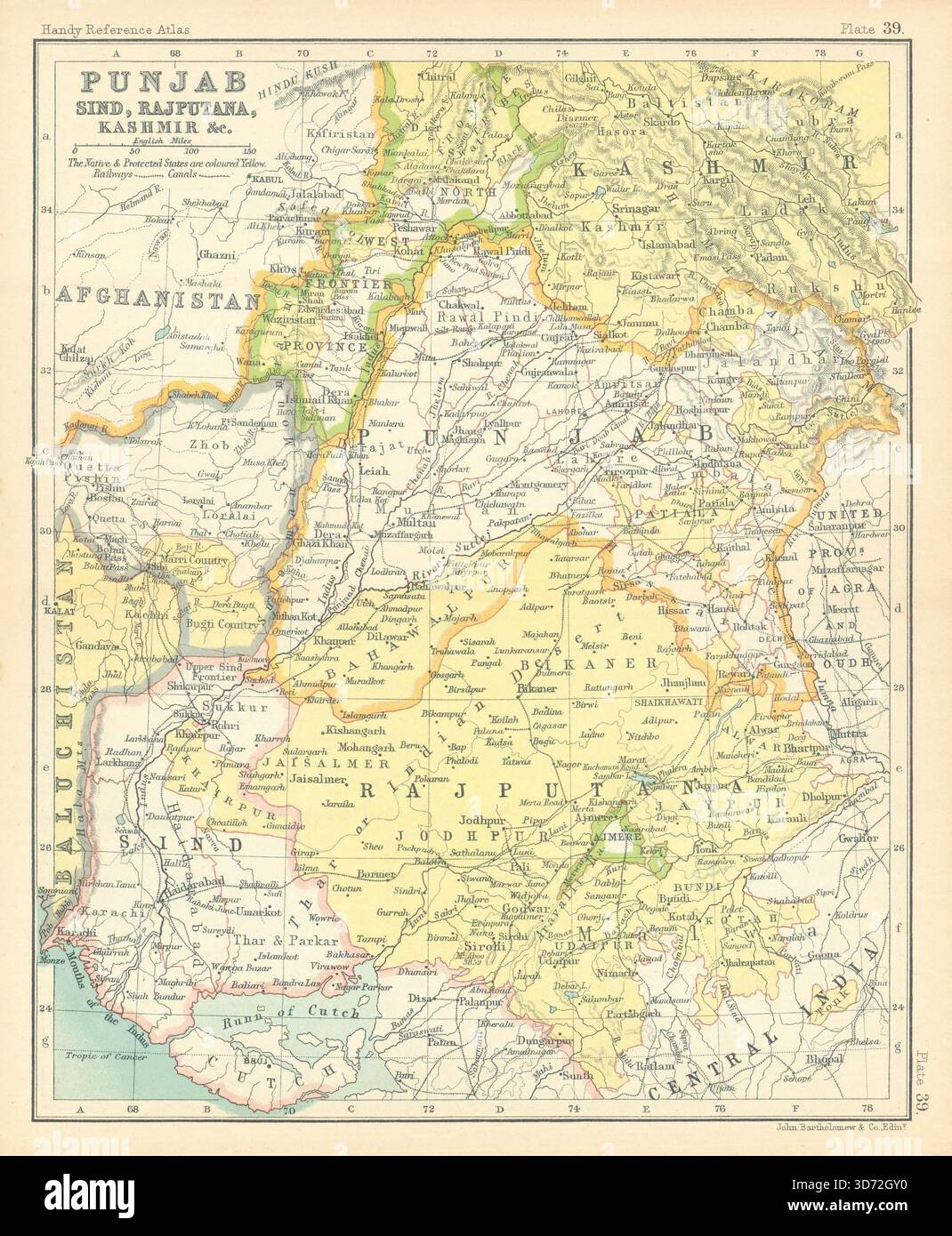 India Map Rajputana NW British India. Punjab, Sind, Rajputana, Kashmir, &c. Pakistan 1909 ...
