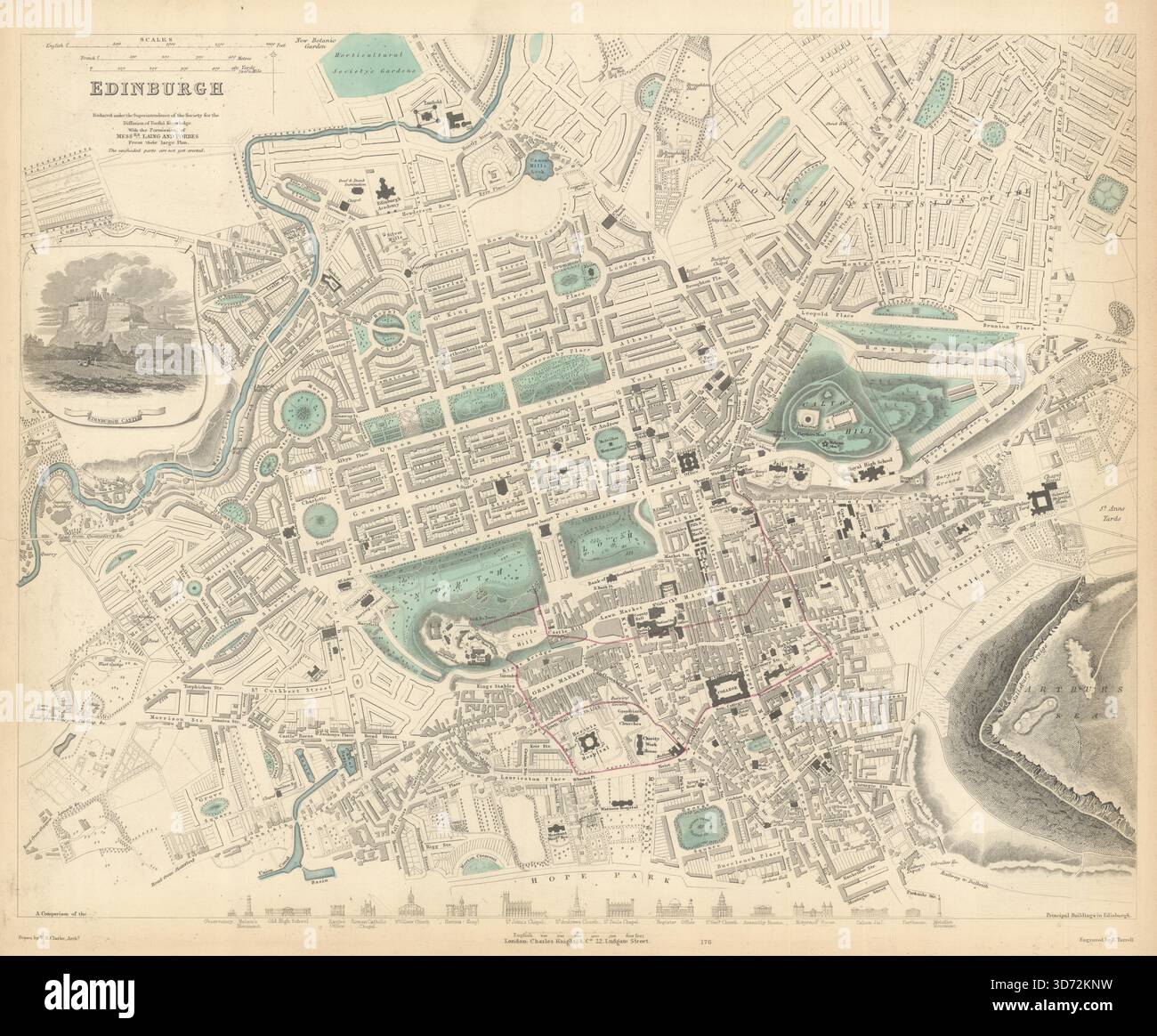EDINBURGH. Antique town city map plan. Key buildings profiles. SDUK ...